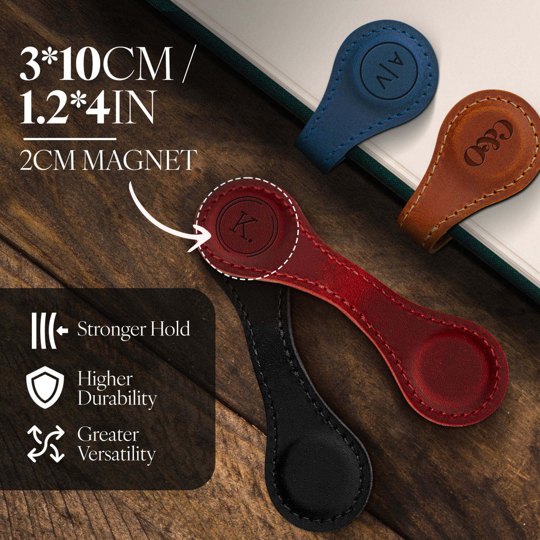 Custom Leather Magnetic Bookmark with Initials