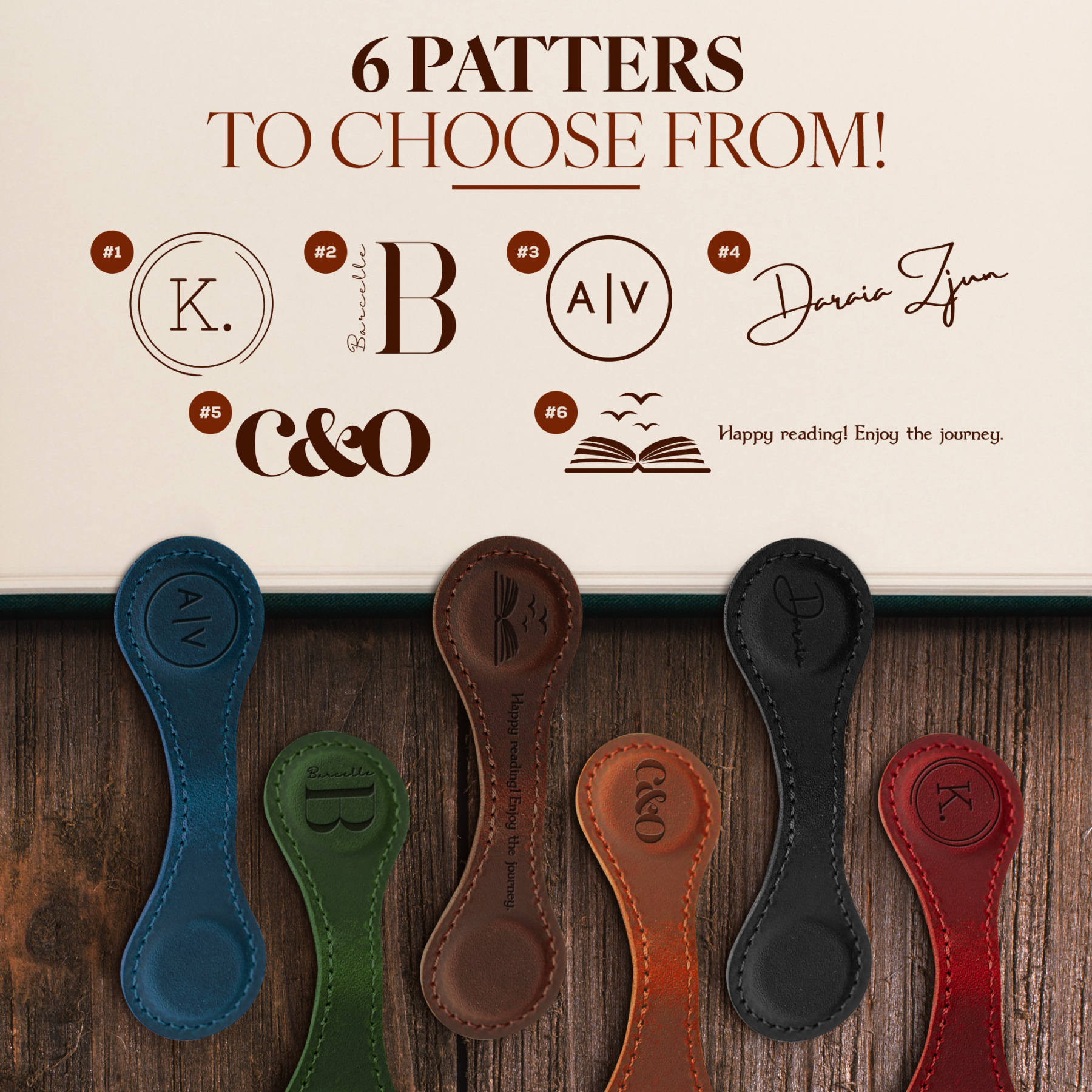 Custom Leather Magnetic Bookmark with Initials