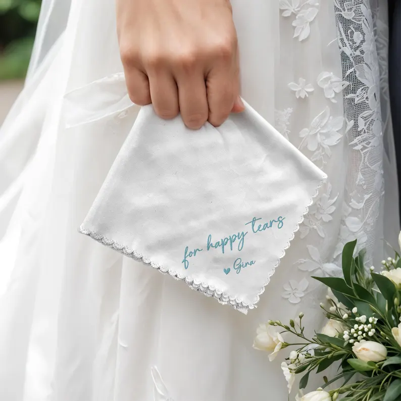 Custom Embroidery Handkerchief Personalized Wedding Hanky For Bride