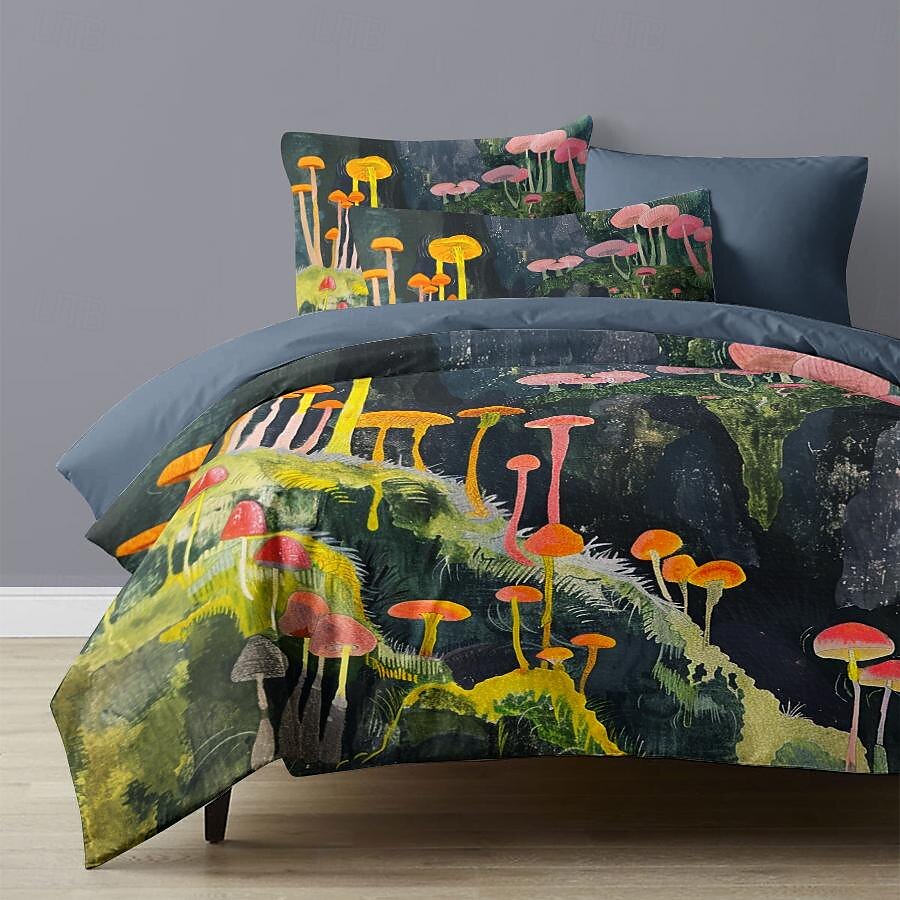 Fluorescent Forest Mushroom 3-Piece Duvet Cover Set Thickened Brushed Short Plush Cloth