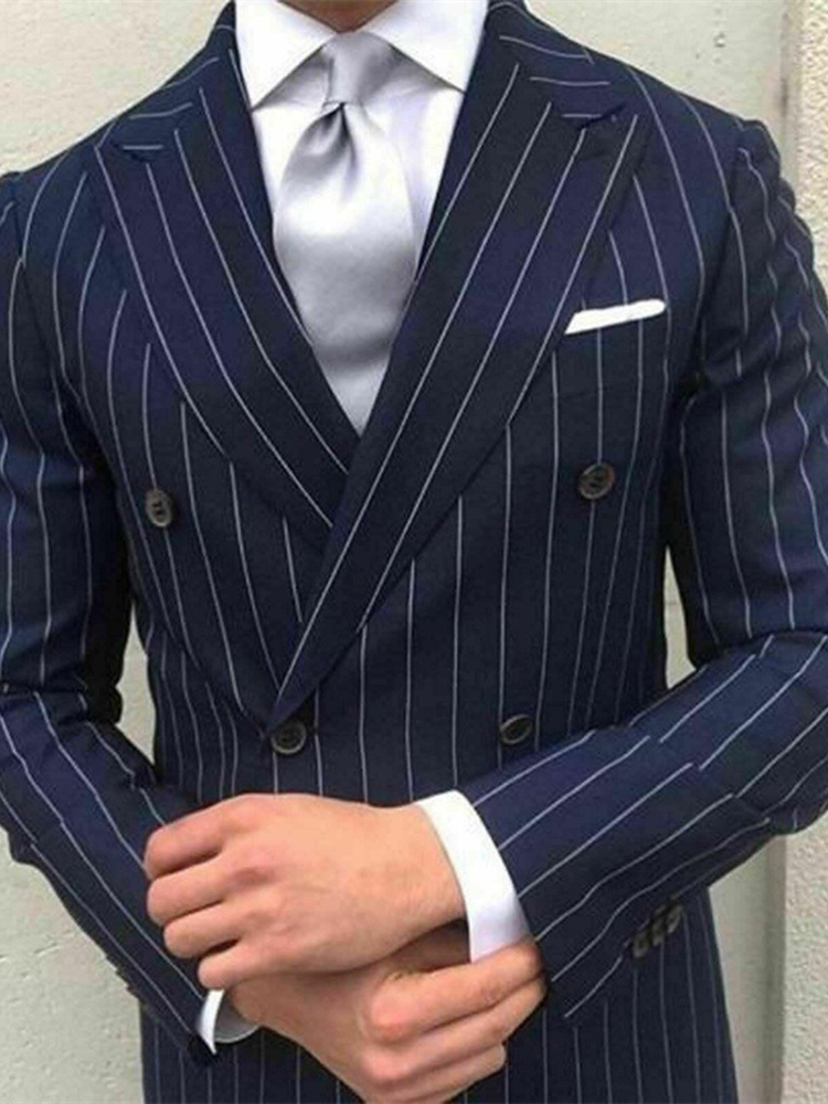 Green Black Burgundy Men's Prom Suits Peak Lapel Business Wedding Formal Striped Suits 2 Piece Fashion Plus Size Double Breasted Six-buttons 2024