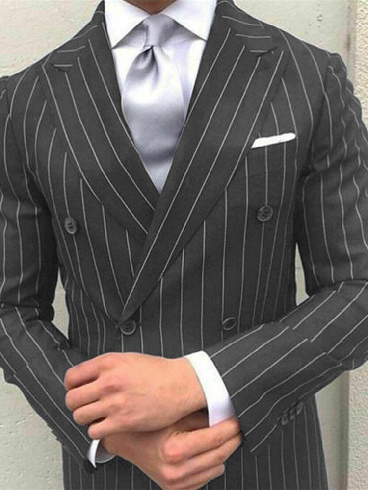Green Black Burgundy Men's Prom Suits Peak Lapel Business Wedding Formal Striped Suits 2 Piece Fashion Plus Size Double Breasted Six-buttons 2024