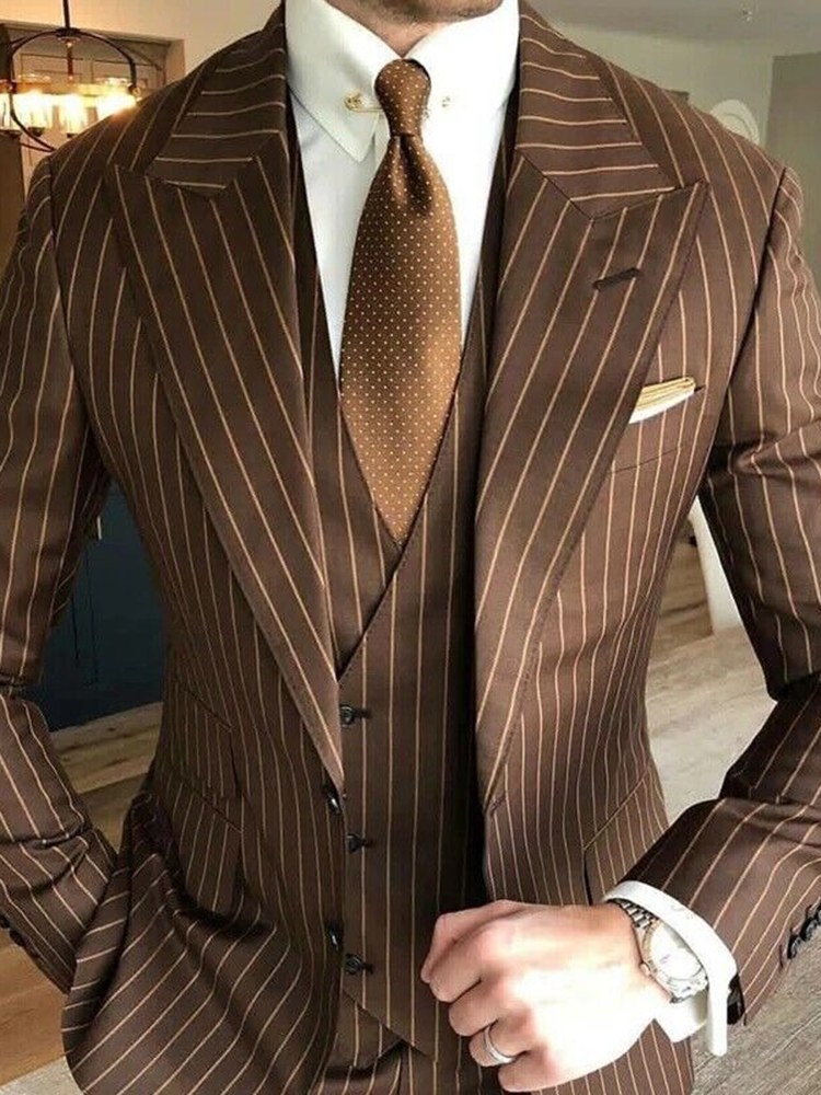 Black Blue Men's Striped Wedding Suits 3 Piece Tailored Fit Single Breasted Two-buttons 2024