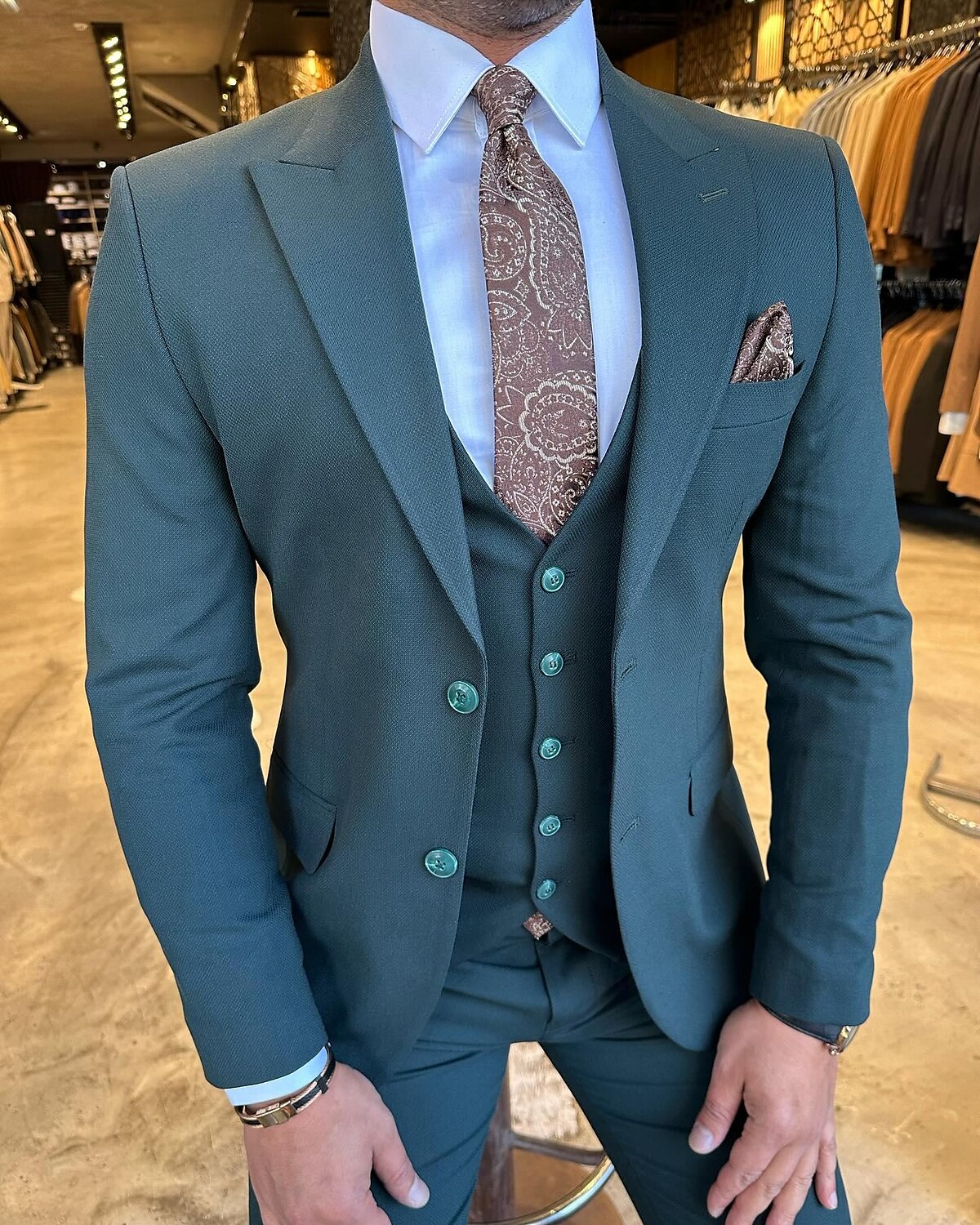Green Khaki Beige Men's Wedding Party Suits Solid Colored 3 Piece Fashion Retro Vintage Tailored Fit Single Breasted Two-buttons 2024