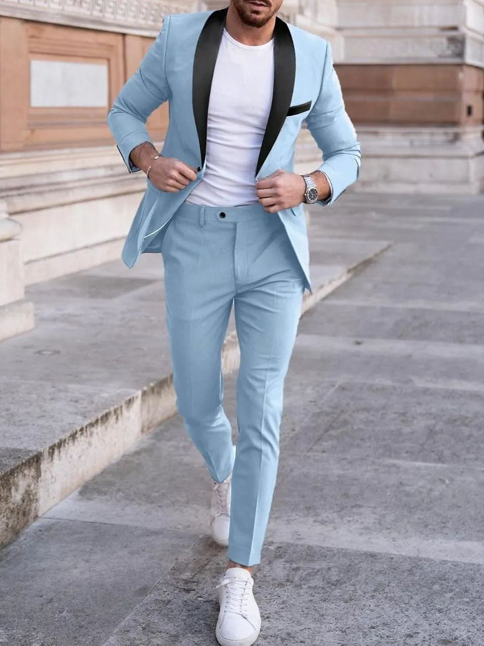Men's 2 Piece Single Breasted One-button Blue Suits 2024