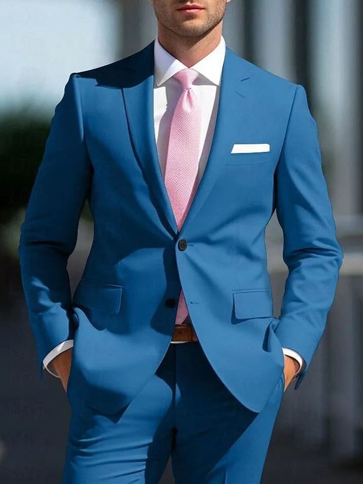 White Pink Ocean Blue Men's Wedding Suits Solid Colored 2 Piece Daily Business Plus Size Single Breasted Two-buttons 2024