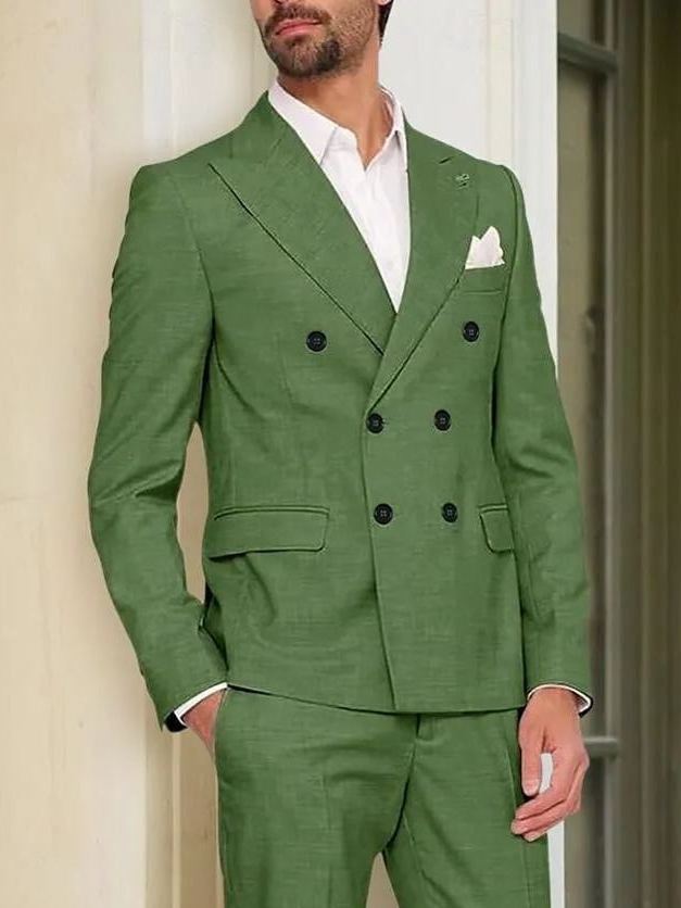 Sky Blue Army Green Men's Wedding Suits Solid Colored 2 Piece Tailored Fit Double Breasted Six-buttons 2024