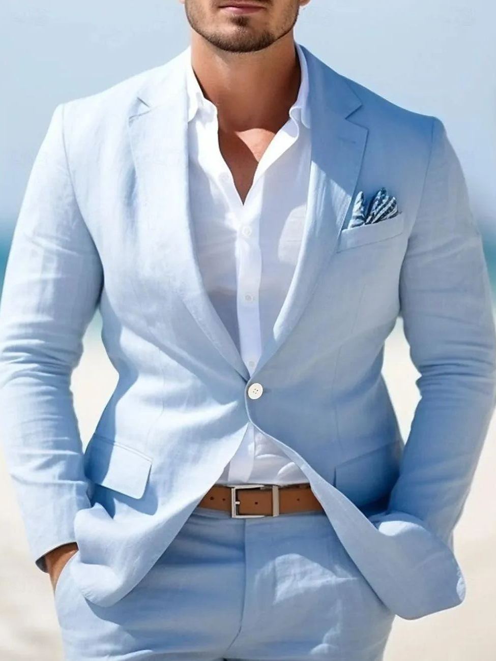 Blue Men's Wedding Suits 2 Piece Single Breasted One-button 2024