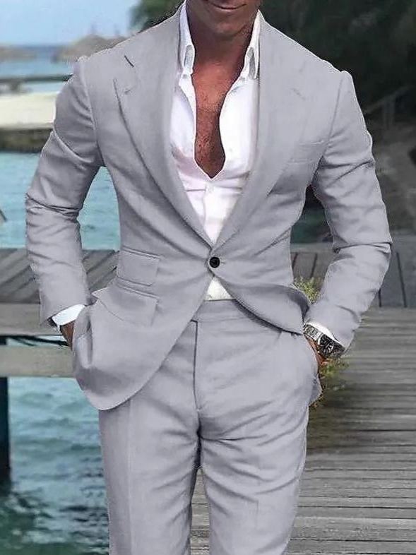 Men's Wedding Linen Suits Beach Summer 2 Piece Single Breasted One-button 2024