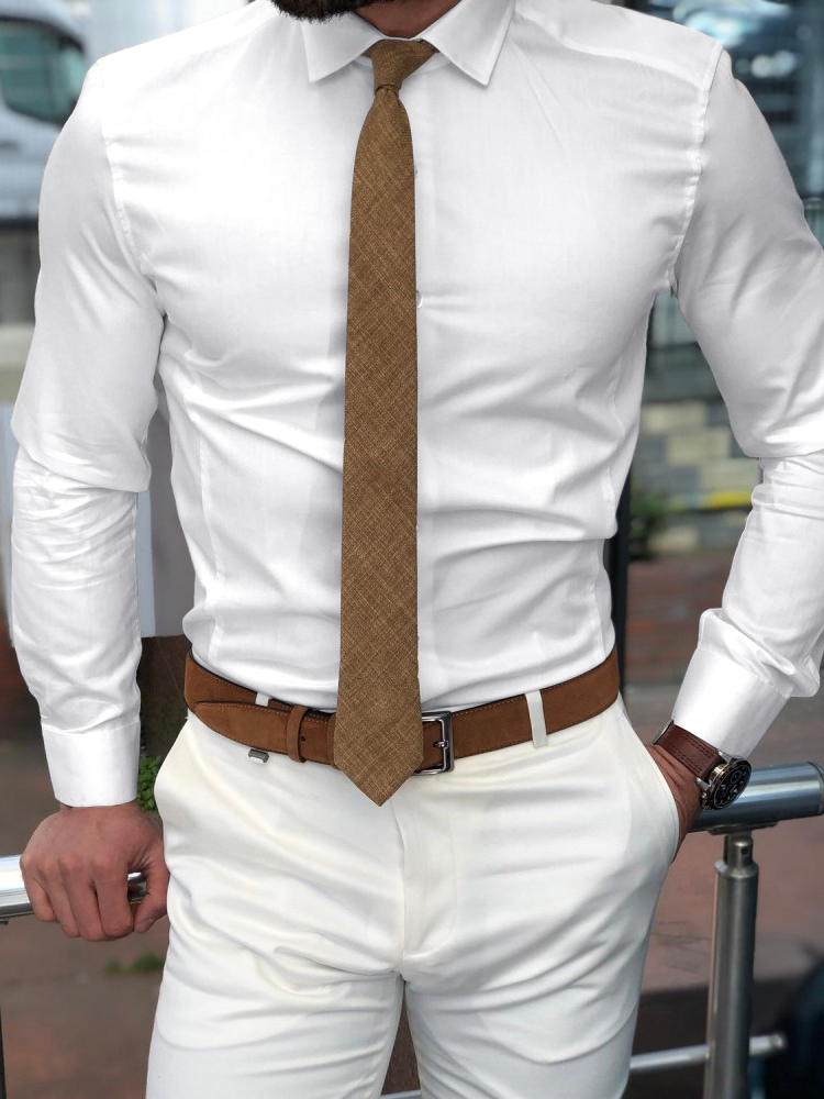 Men's Dress Shirt Standard Fit Long Sleeve Lapel Solid Color Polyester Black White Pink 2024