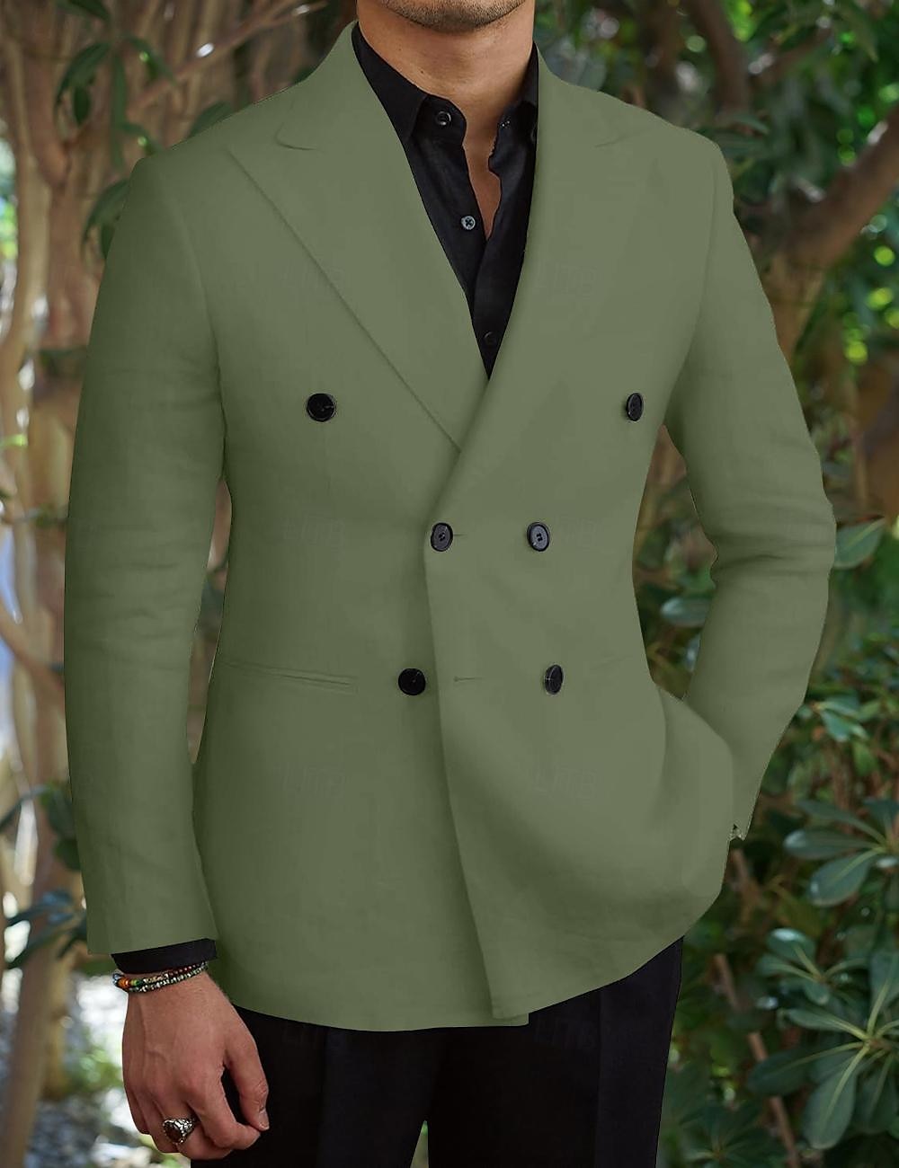 Black Green Men's Wedding Suits Solid Colored 2 Piece Business WorkWear Slim Fit Double Breasted Six-buttons 2024