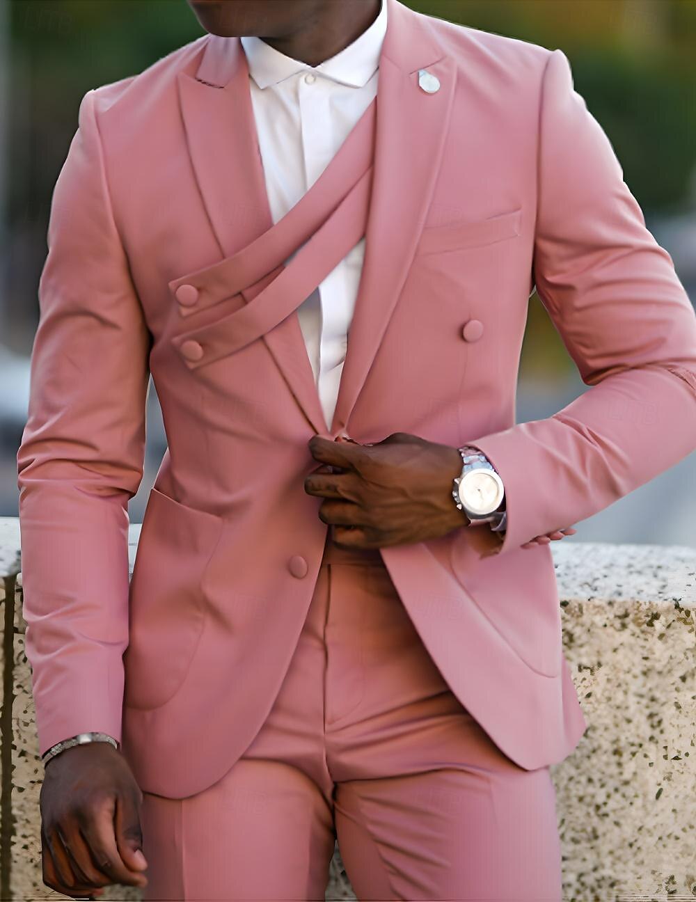 Black Pink Men's Wedding Suits Solid Colored 2 Piece Fashion Daily Formal Tailored Fit Single Breasted One-button 2024