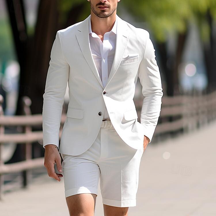 WhiteMen's Waistcoat Wedding Prom Suits Wedding Shorts 2 Piece Single Breasted Two-buttons 2024