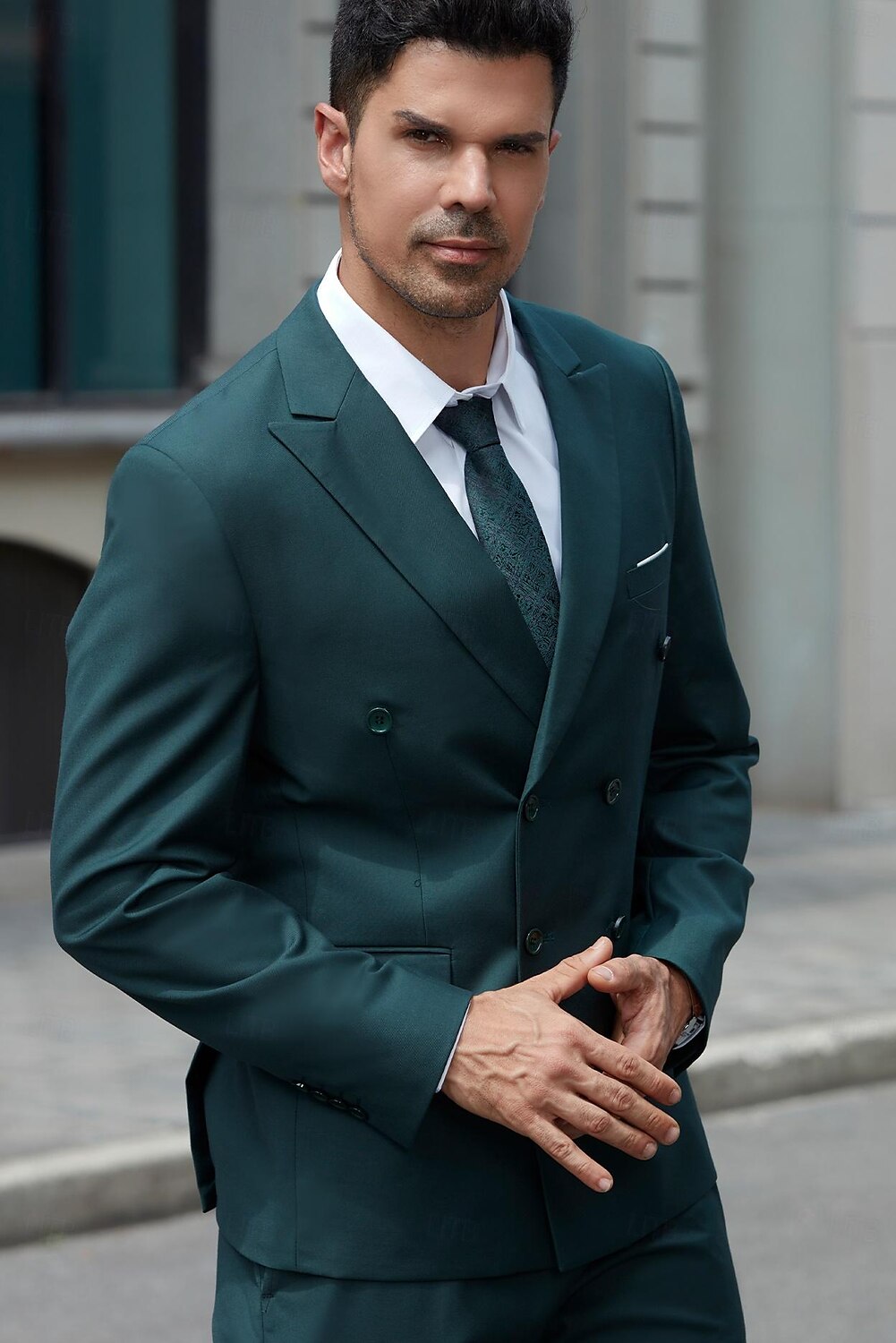 Green Men's Wedding Suits 2 Piece Double Breasted Six-buttons 2024