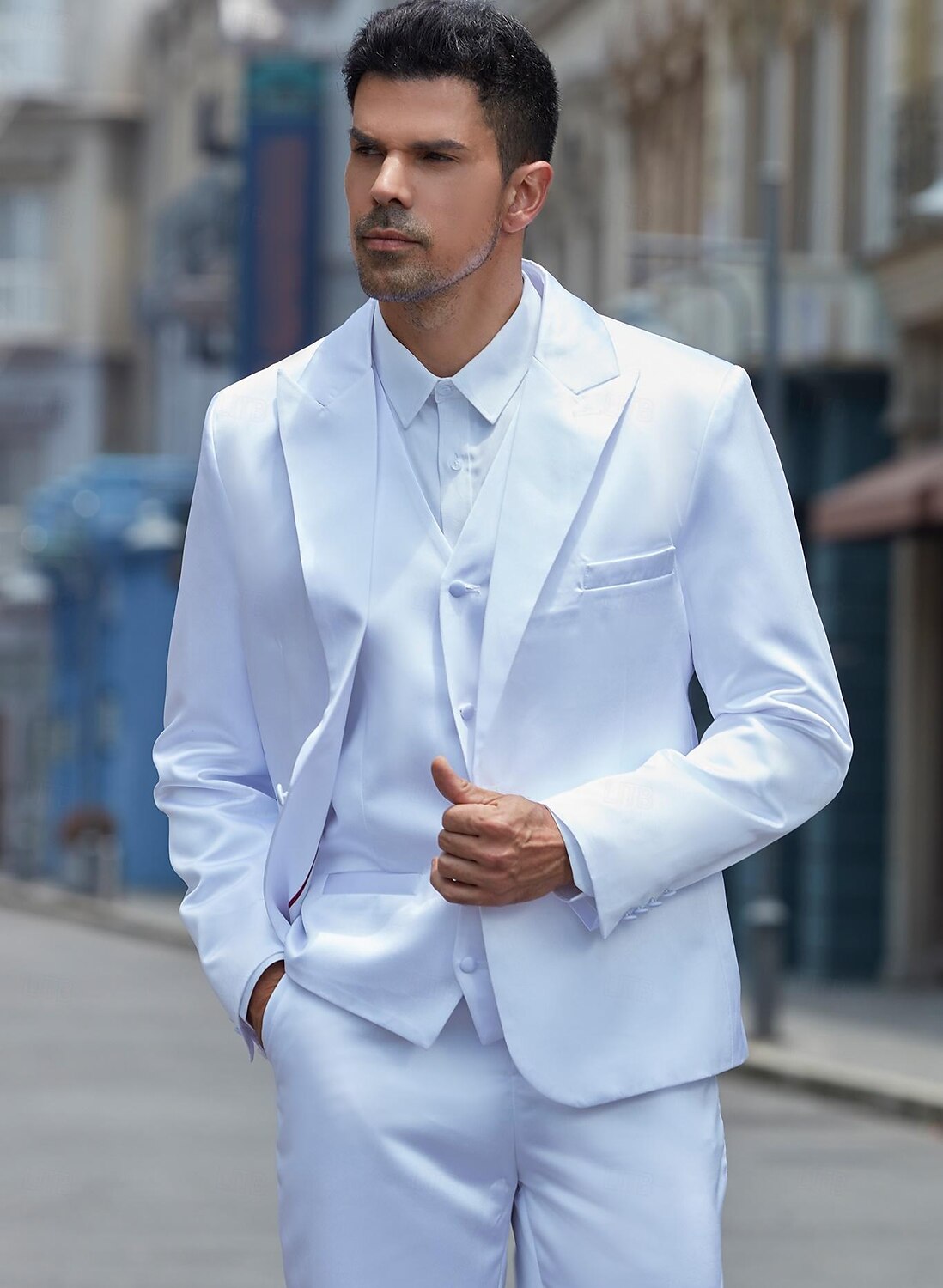 Satin White Men's Wedding Suits 3 Piece Single Breasted One-button 2024