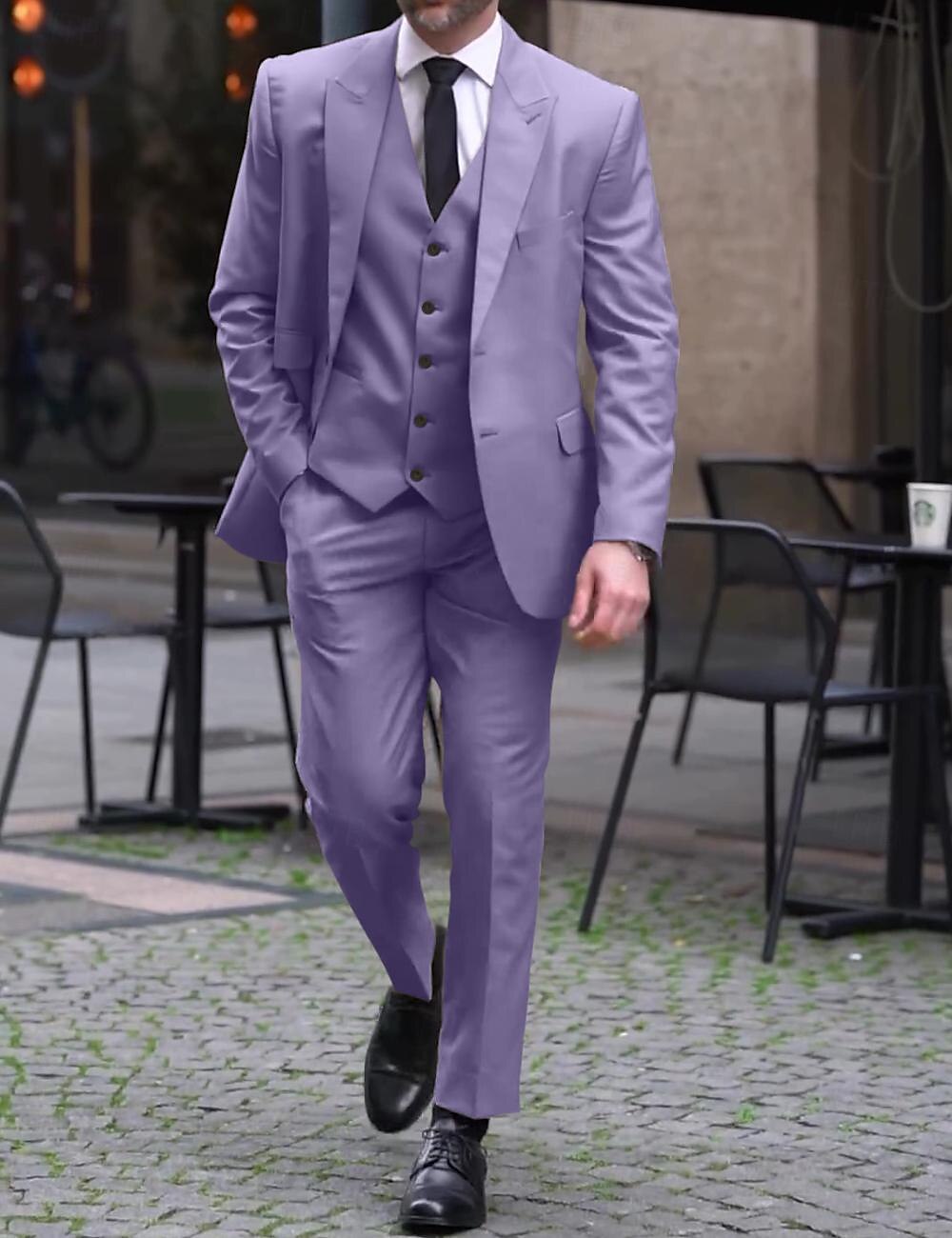 Purple Green Khaki Men's Wedding Suits Solid Colored 3 Piece Daily Dress Tailored Fit Single Breasted Two-buttons 2024
