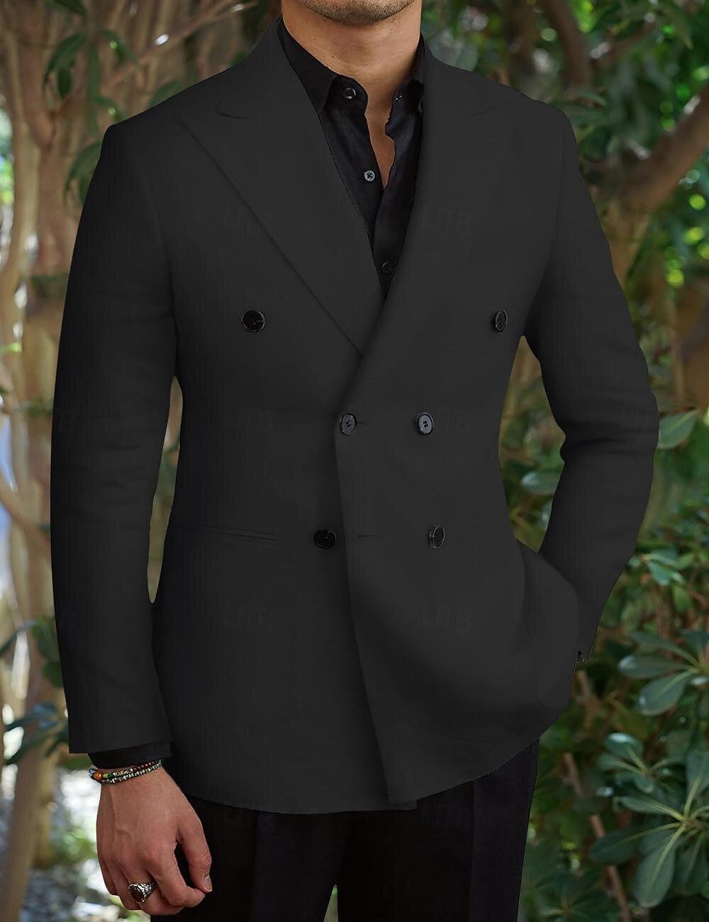 Black Green Men's Wedding Suits 2 Piece Business Slim Fit Double Breasted Six-buttons 2024