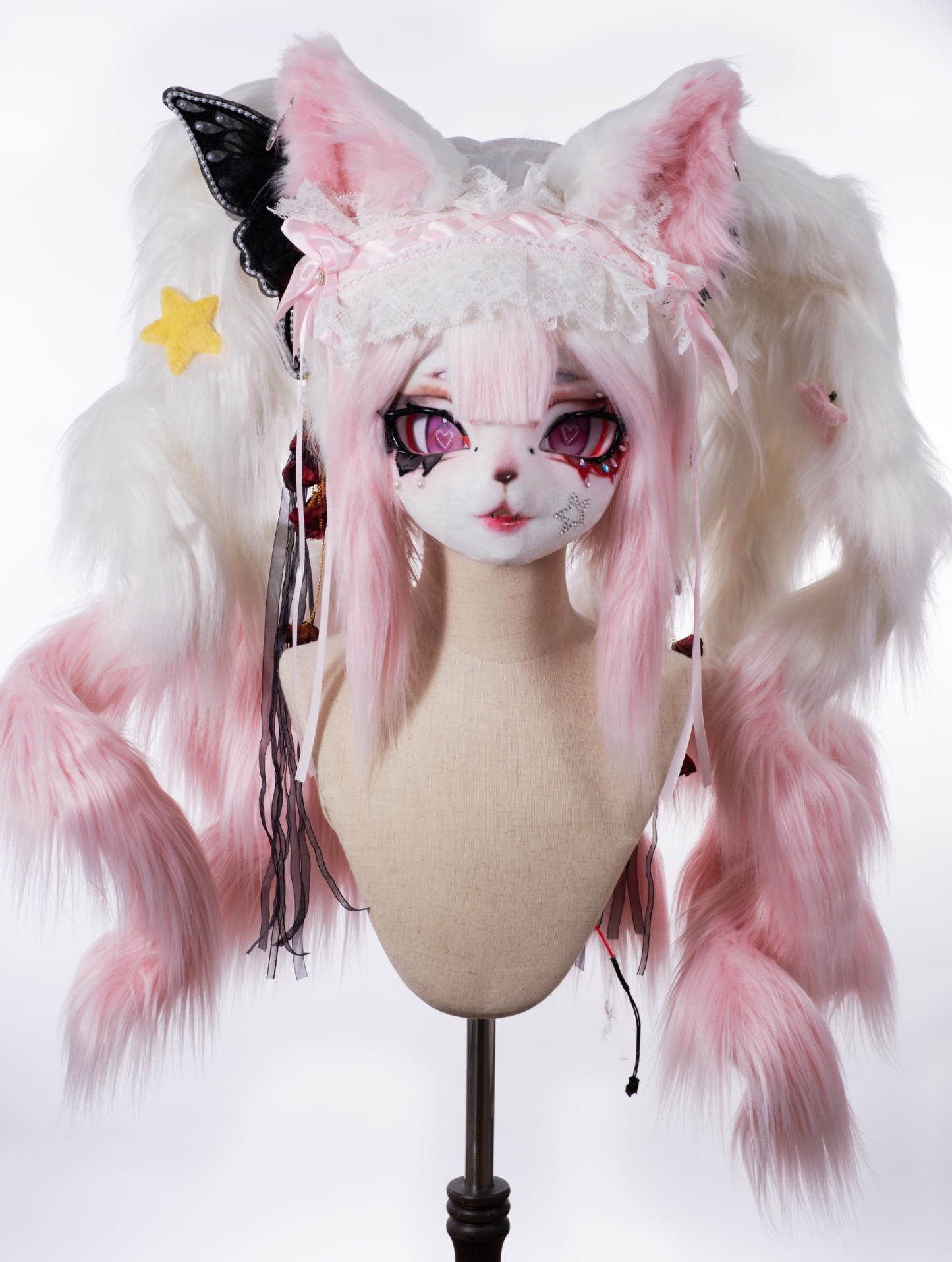 Pink Lace Butterfly Mask Fursuit Head