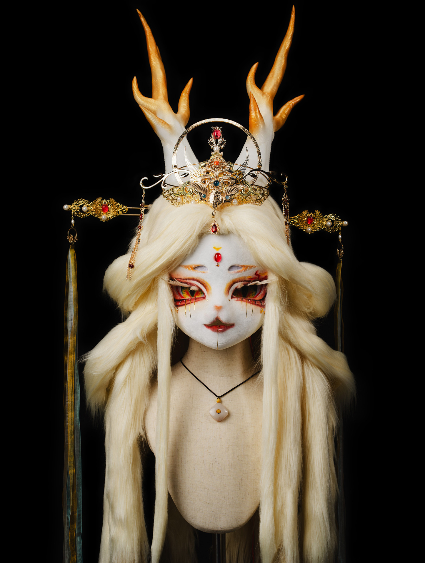 Gorgeous Blonde Antlers Mask Fursuit Head