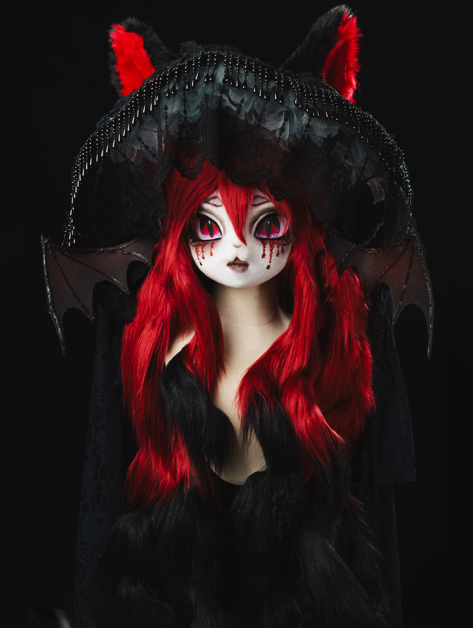 Gothic Red Vampire Bat Mask Fursuit Head