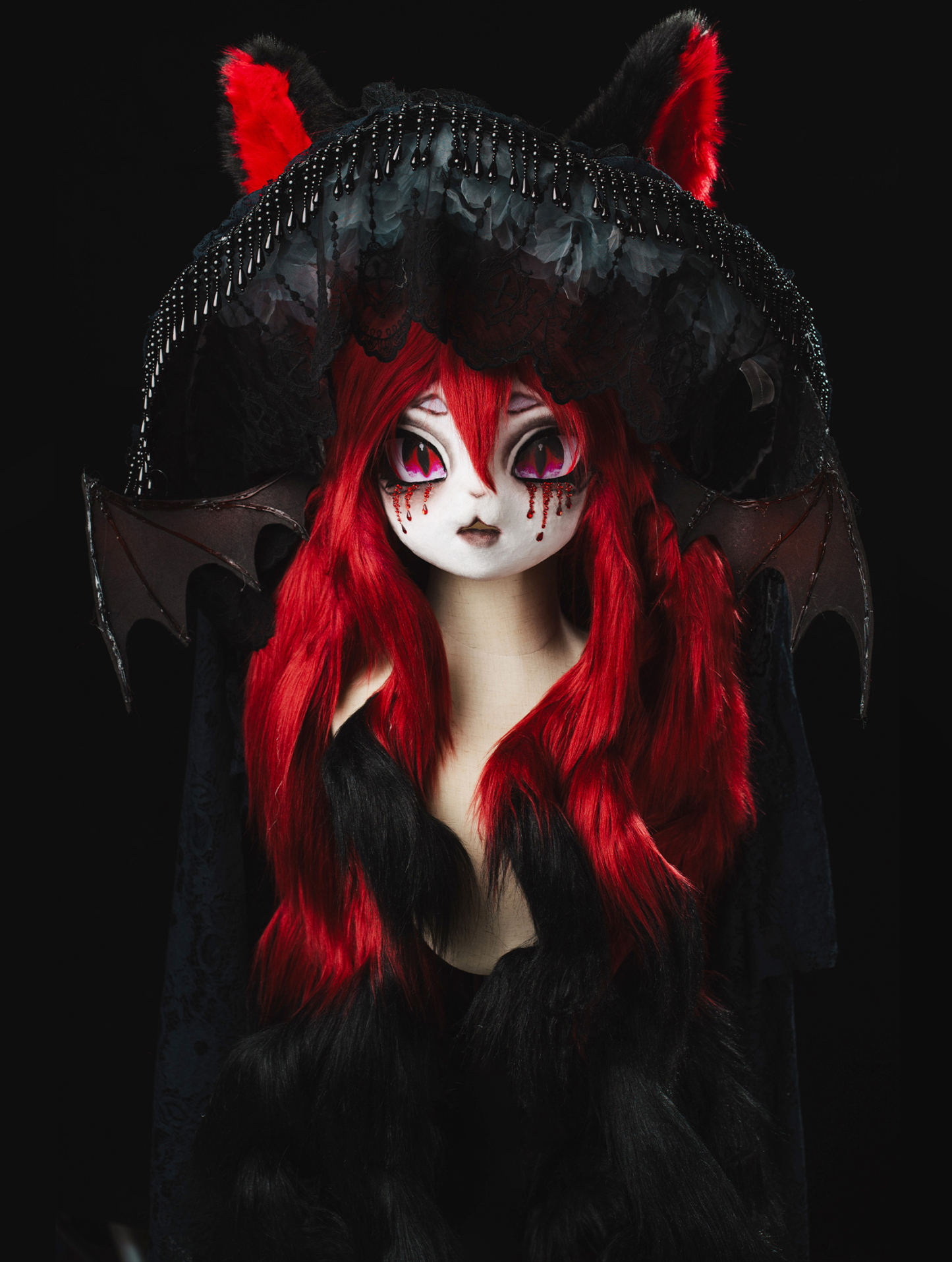 Gothic Red Vampire Bat Mask Fursuit Head