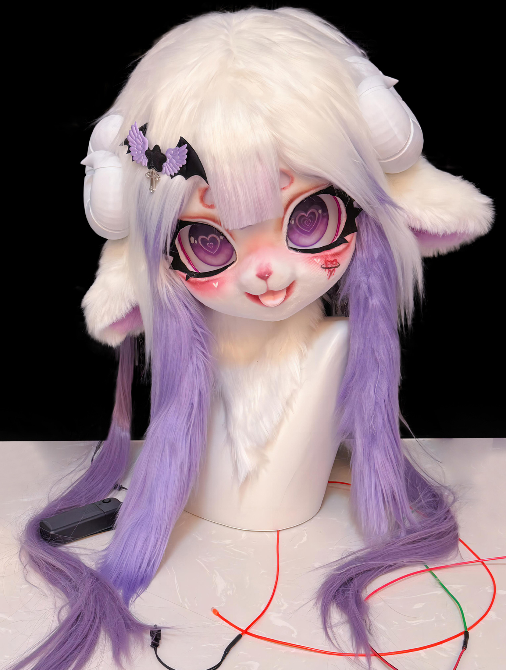 Purple Sheep Horns Cute Mask Fursuit Head