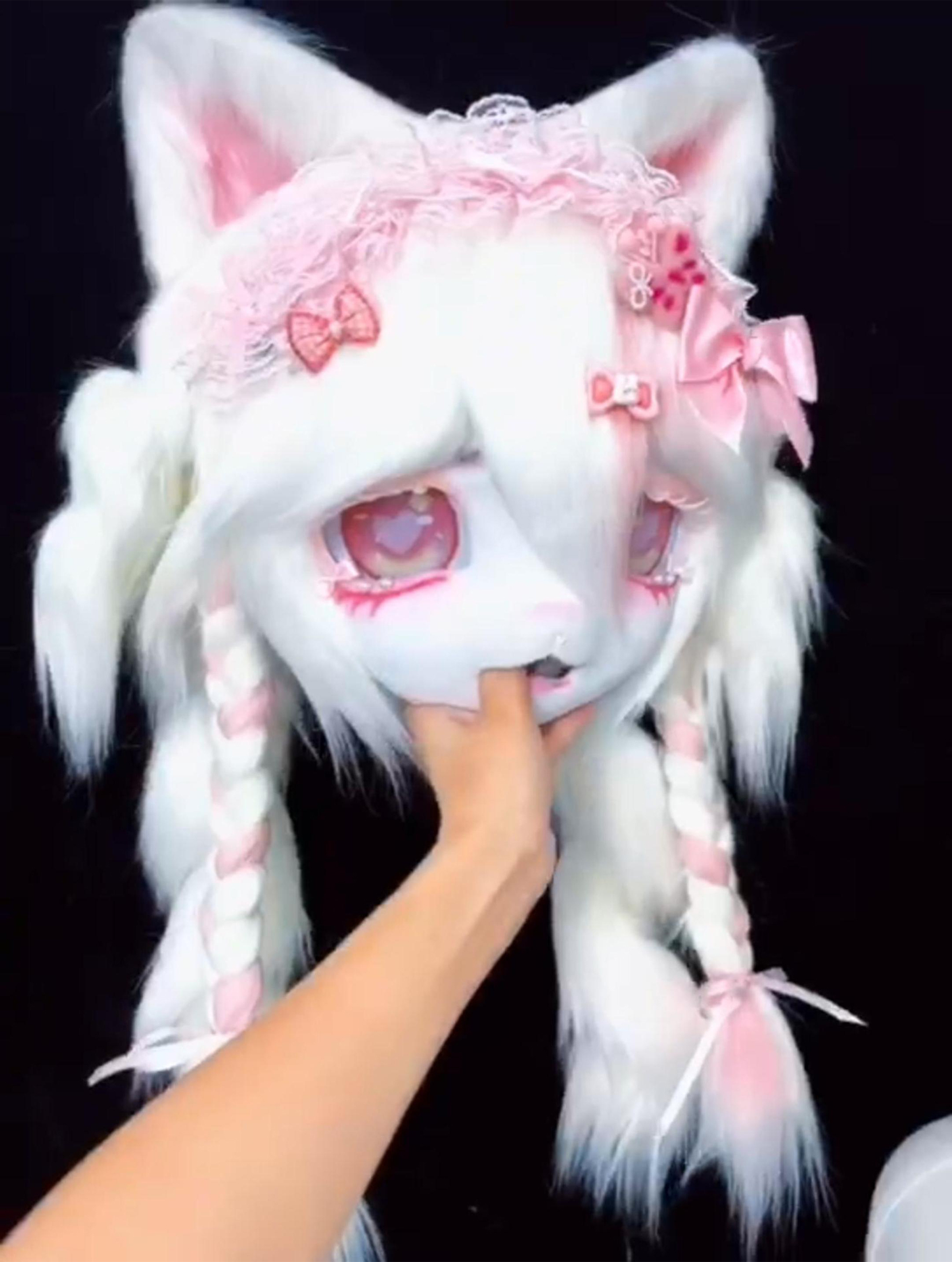 Pink Lace Bow Mask Fursuit Head