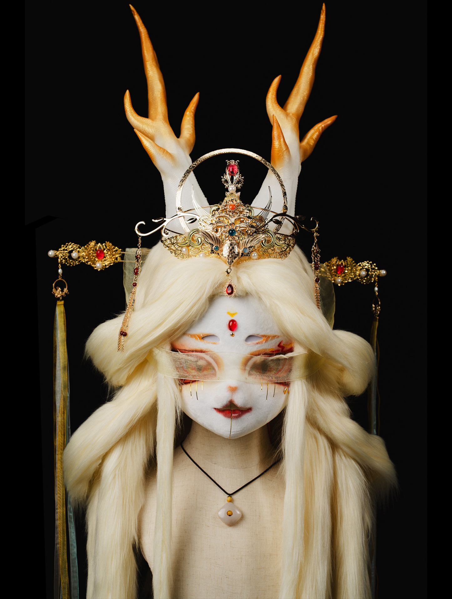 Gorgeous Blonde Antlers Mask Fursuit Head