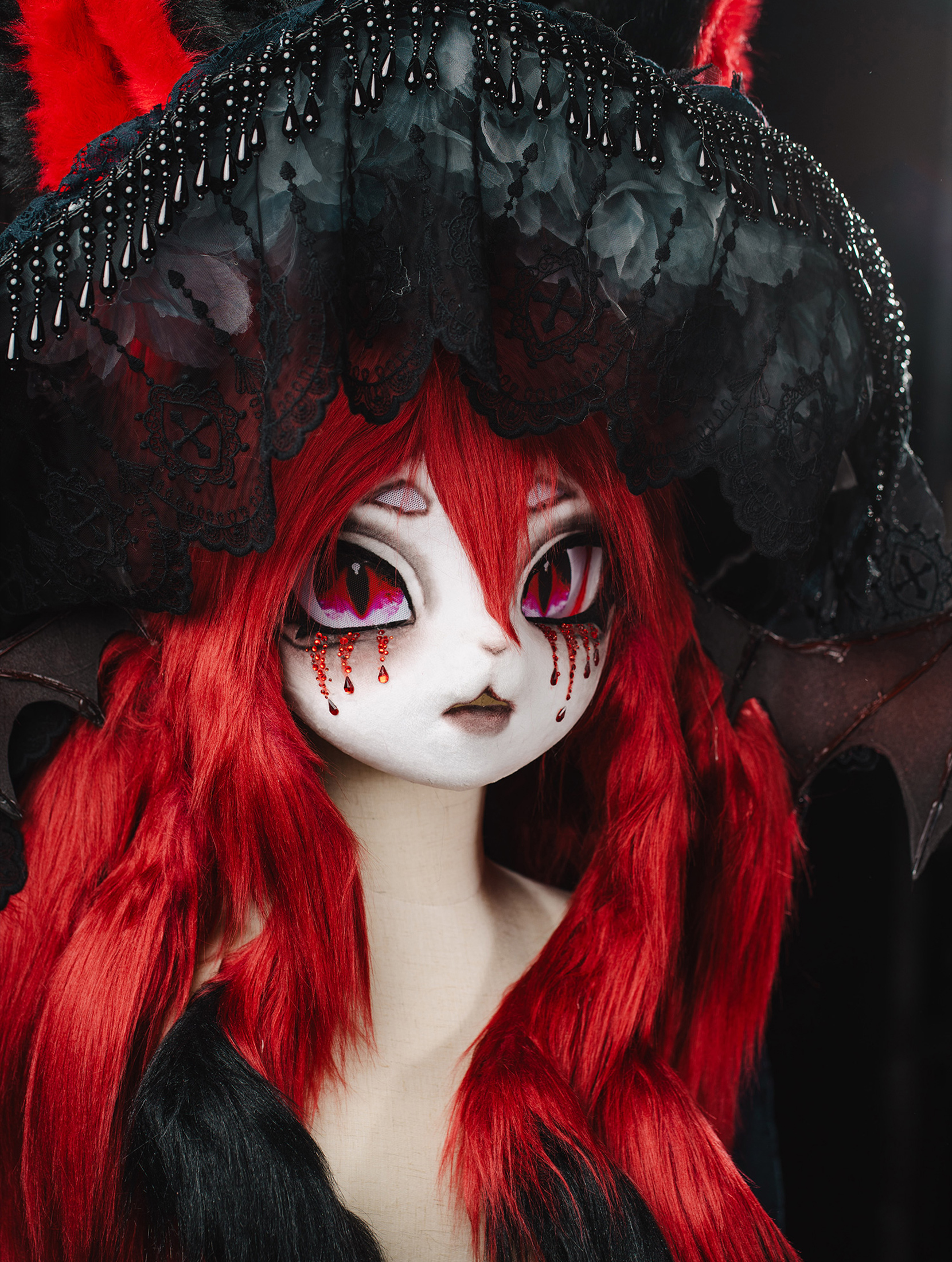 Gothic Red Vampire Bat Mask Fursuit Head