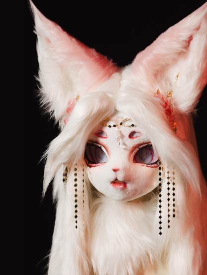 Pink White Fox Wiggly Ears Mask Fursuit Head
