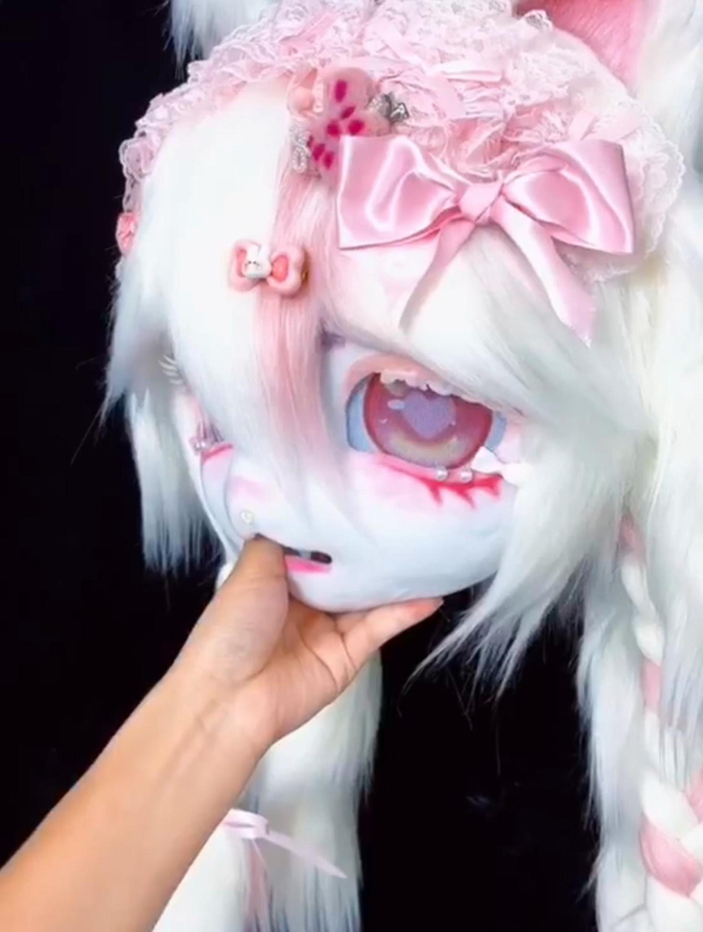 Pink Lace Bow Mask Fursuit Head