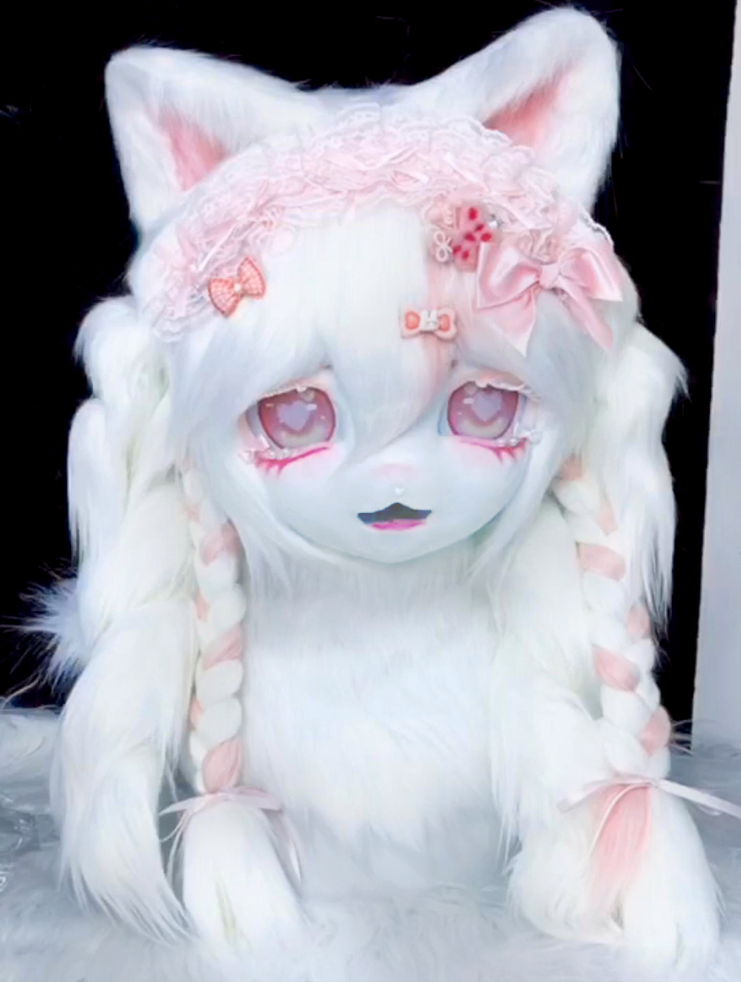 Pink Lace Bow Mask Fursuit Head