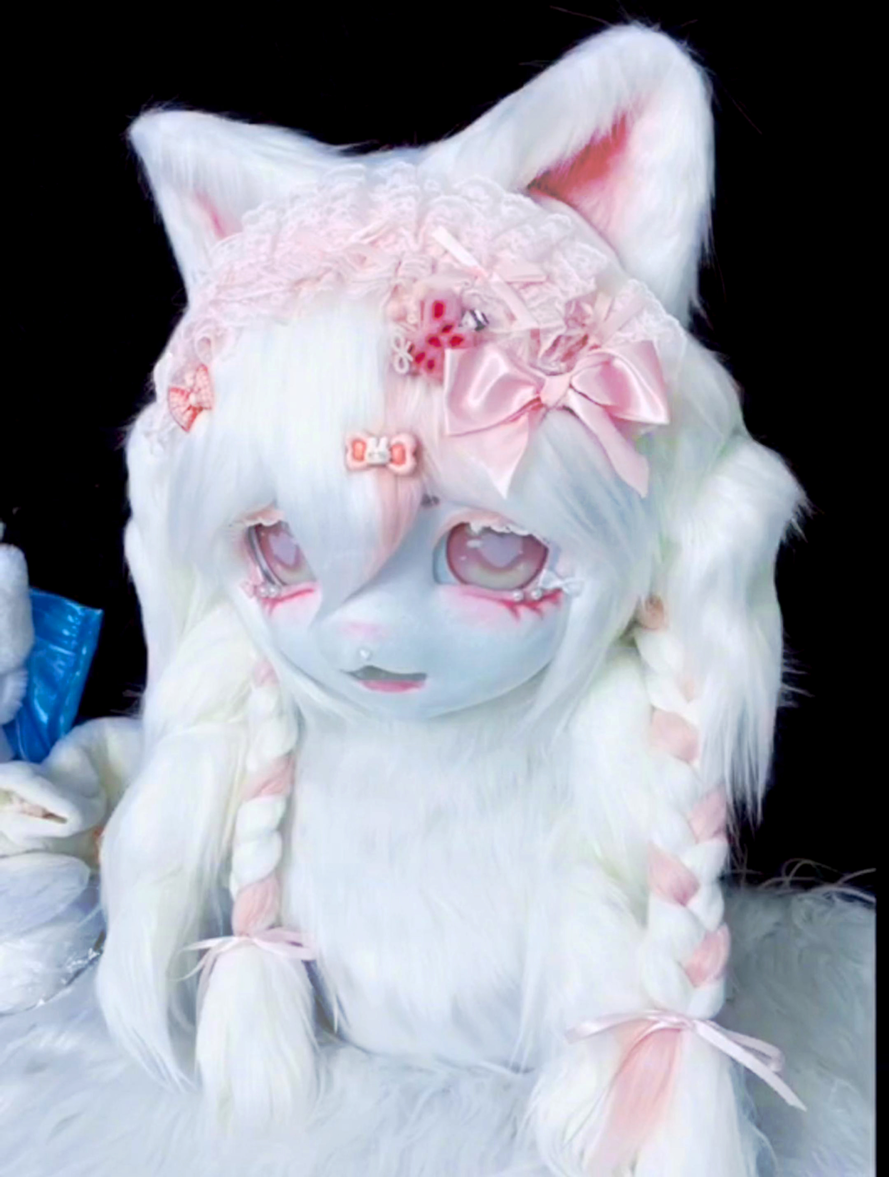 Pink Lace Bow Mask Fursuit Head