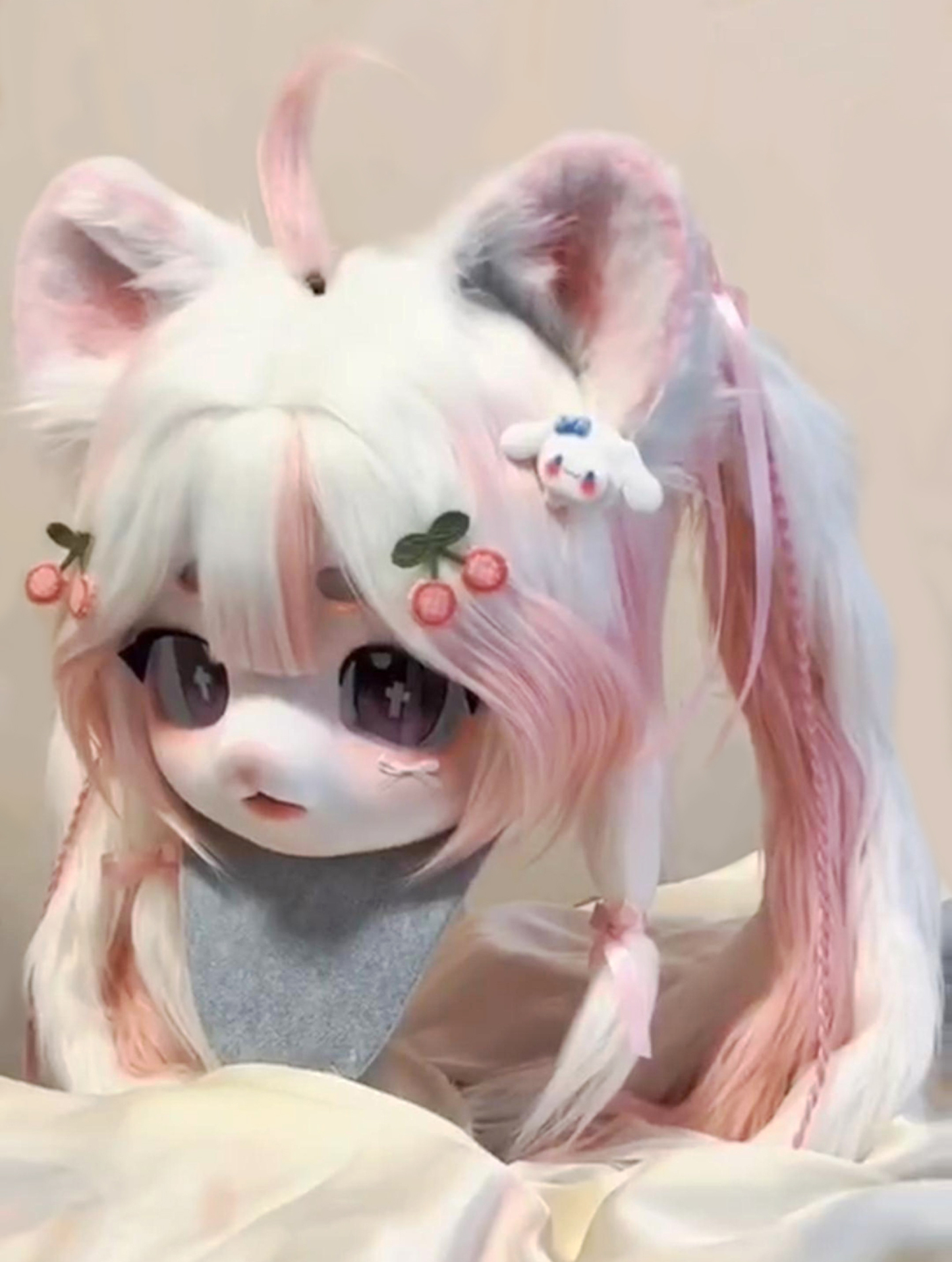 Pink Cherry Mask Fursuit Head