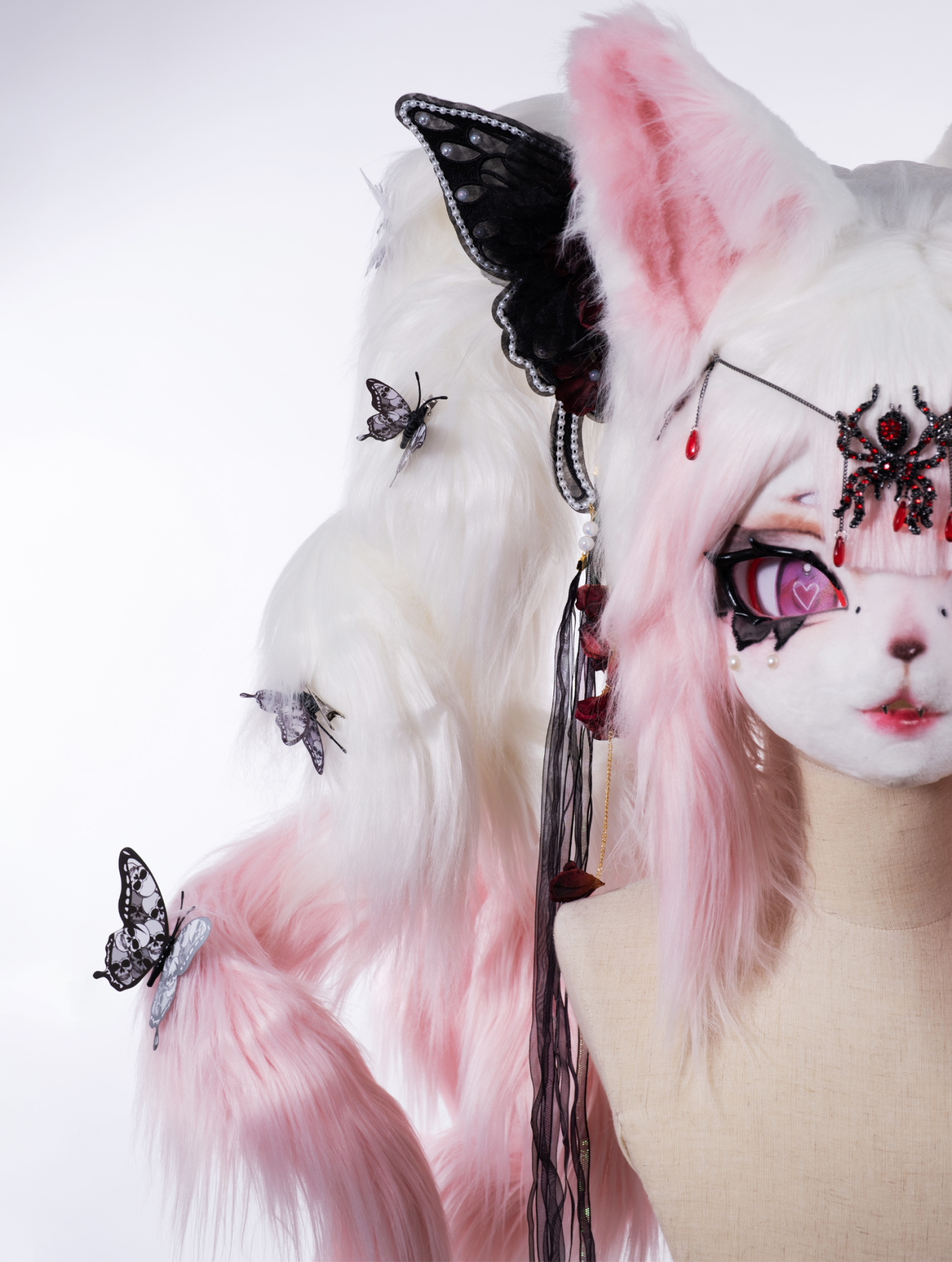 Pink Lace Butterfly Mask Fursuit Head