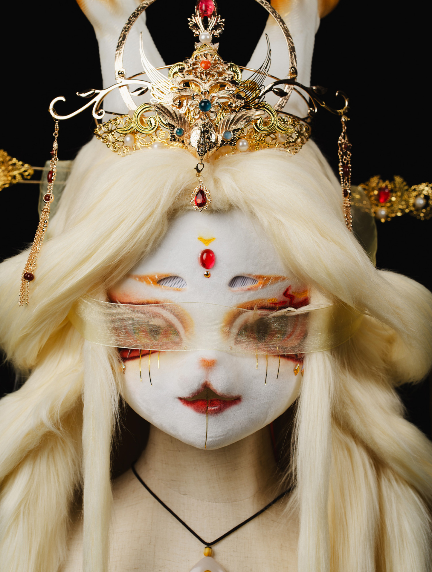 Gorgeous Blonde Antlers Mask Fursuit Head