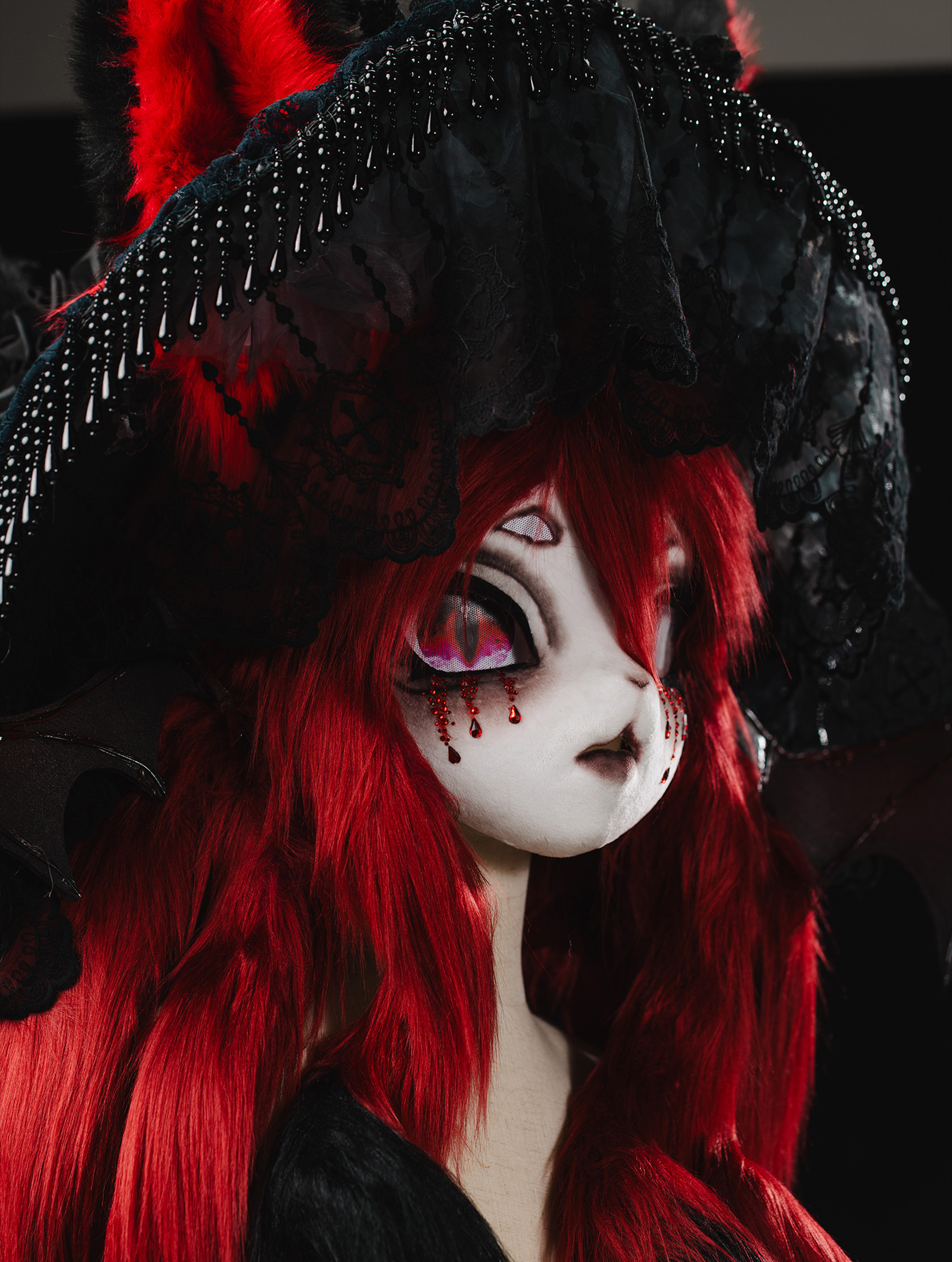 Gothic Red Vampire Bat Mask Fursuit Head