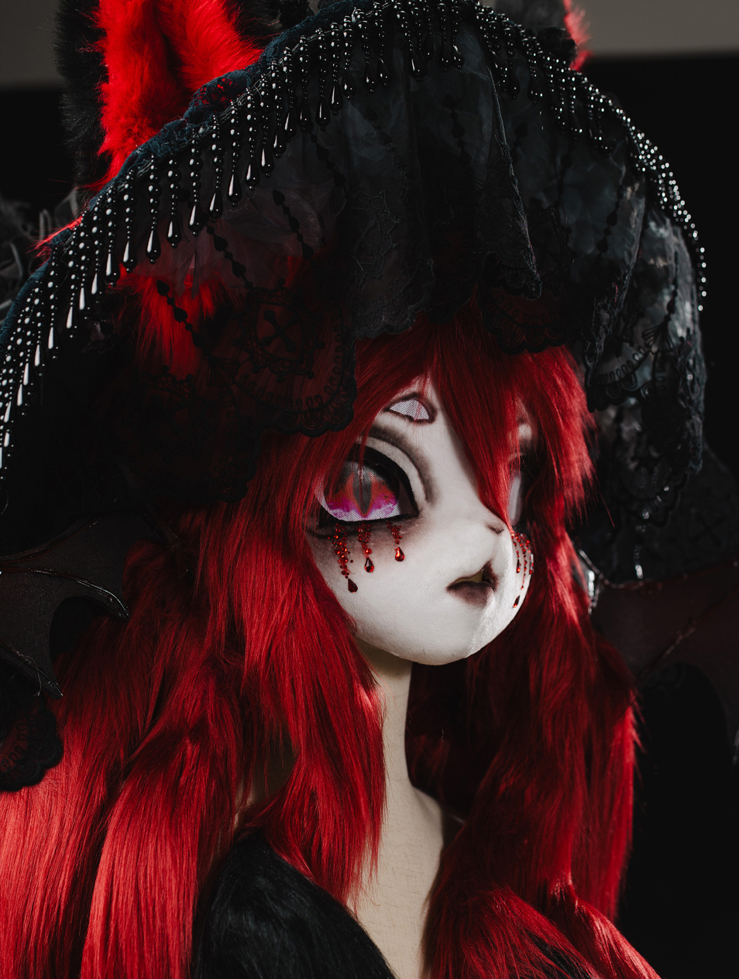 Gothic Red Vampire Bat Mask Fursuit Head