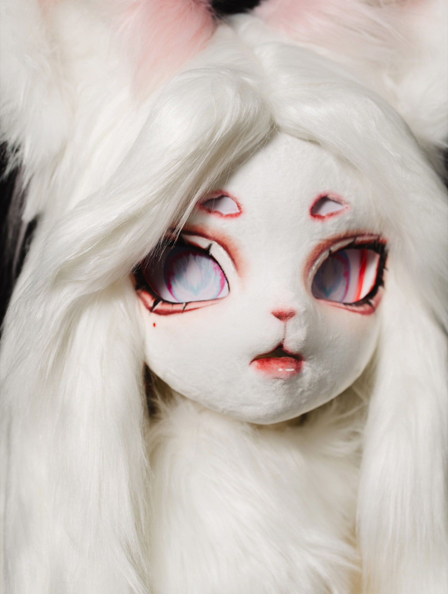 Pink White Fox Wiggly Ears Mask Fursuit Head