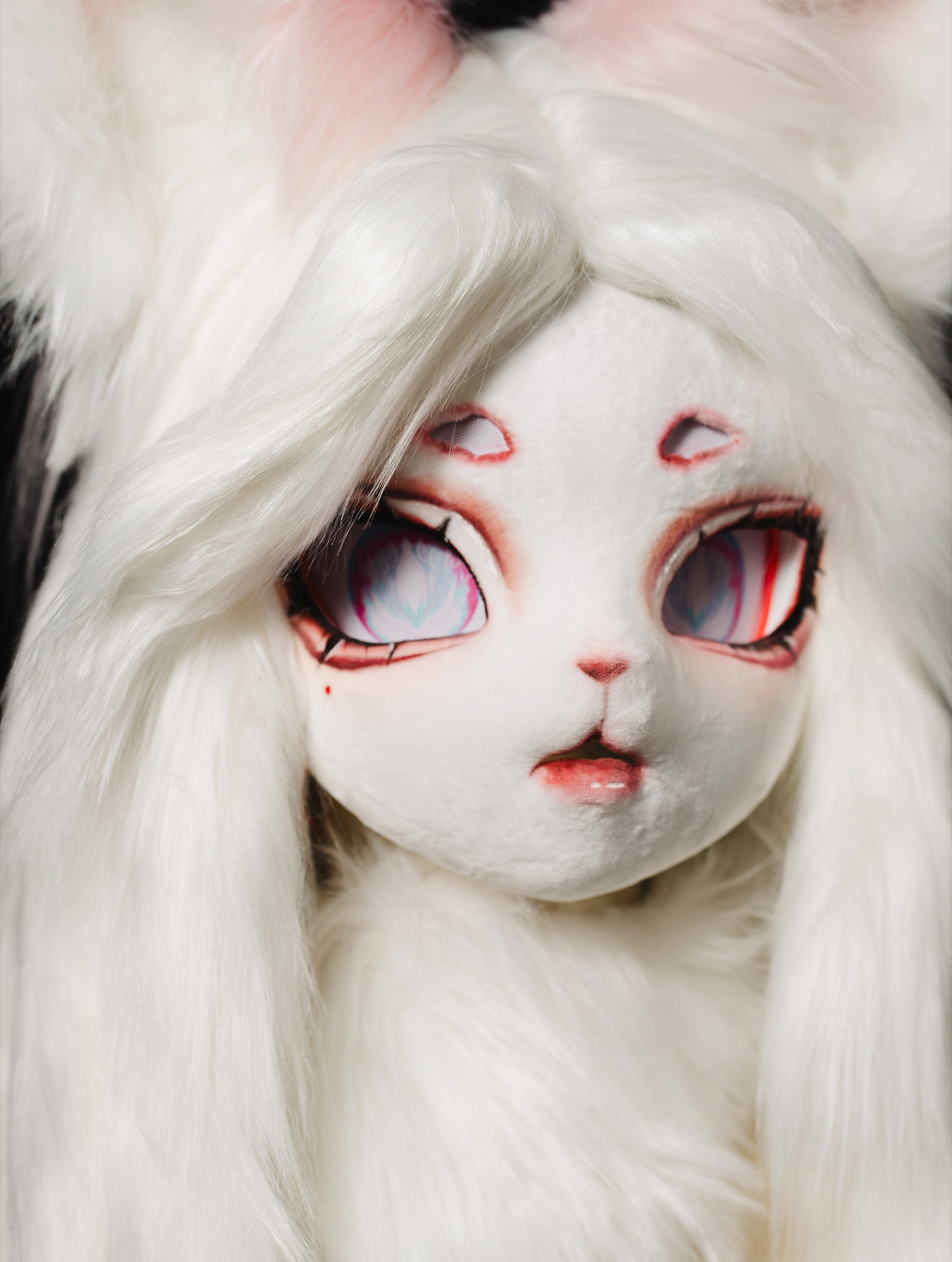 Pink White Fox Wiggly Ears Mask Fursuit Head