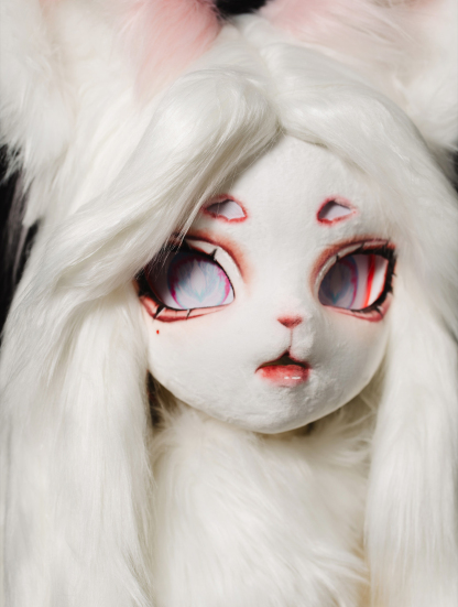 Pink White Fox Wiggly Ears Mask Fursuit Head