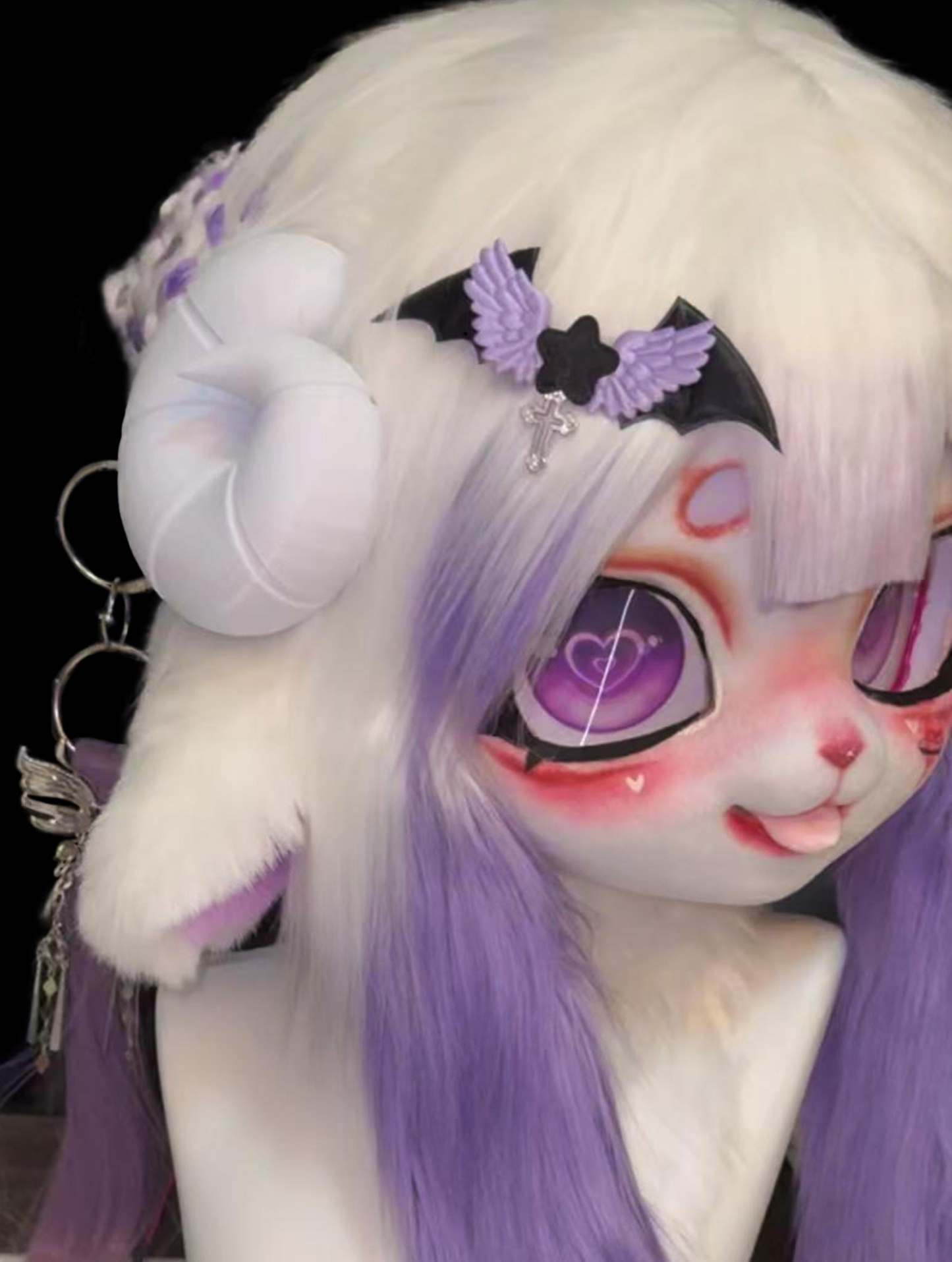 Purple Sheep Horns Cute Mask Fursuit Head