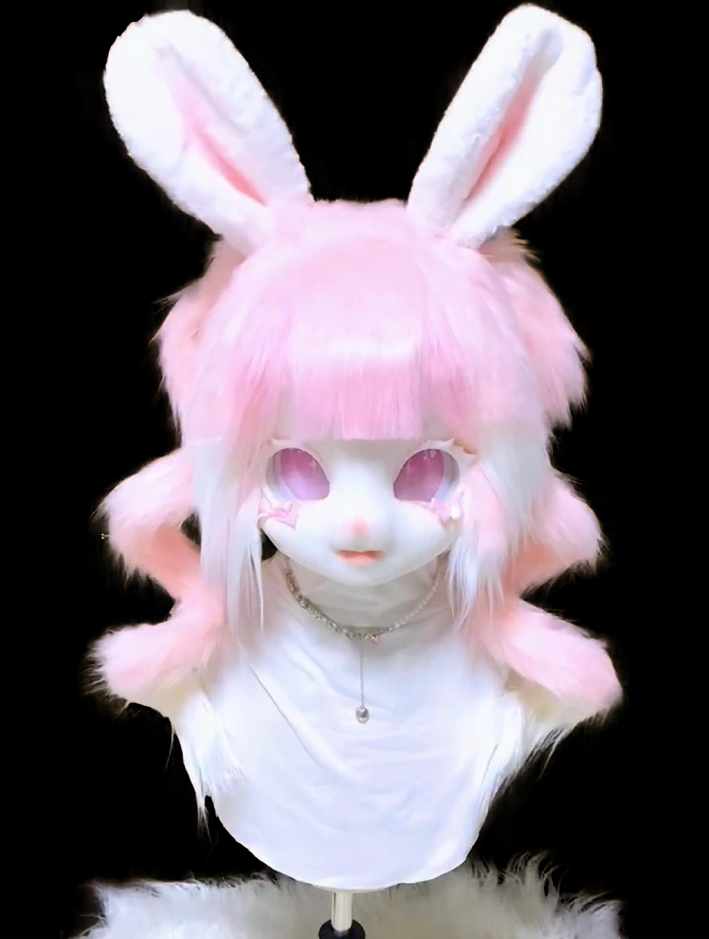 Pink Bunny Ears Bow Mask Fursuit Head