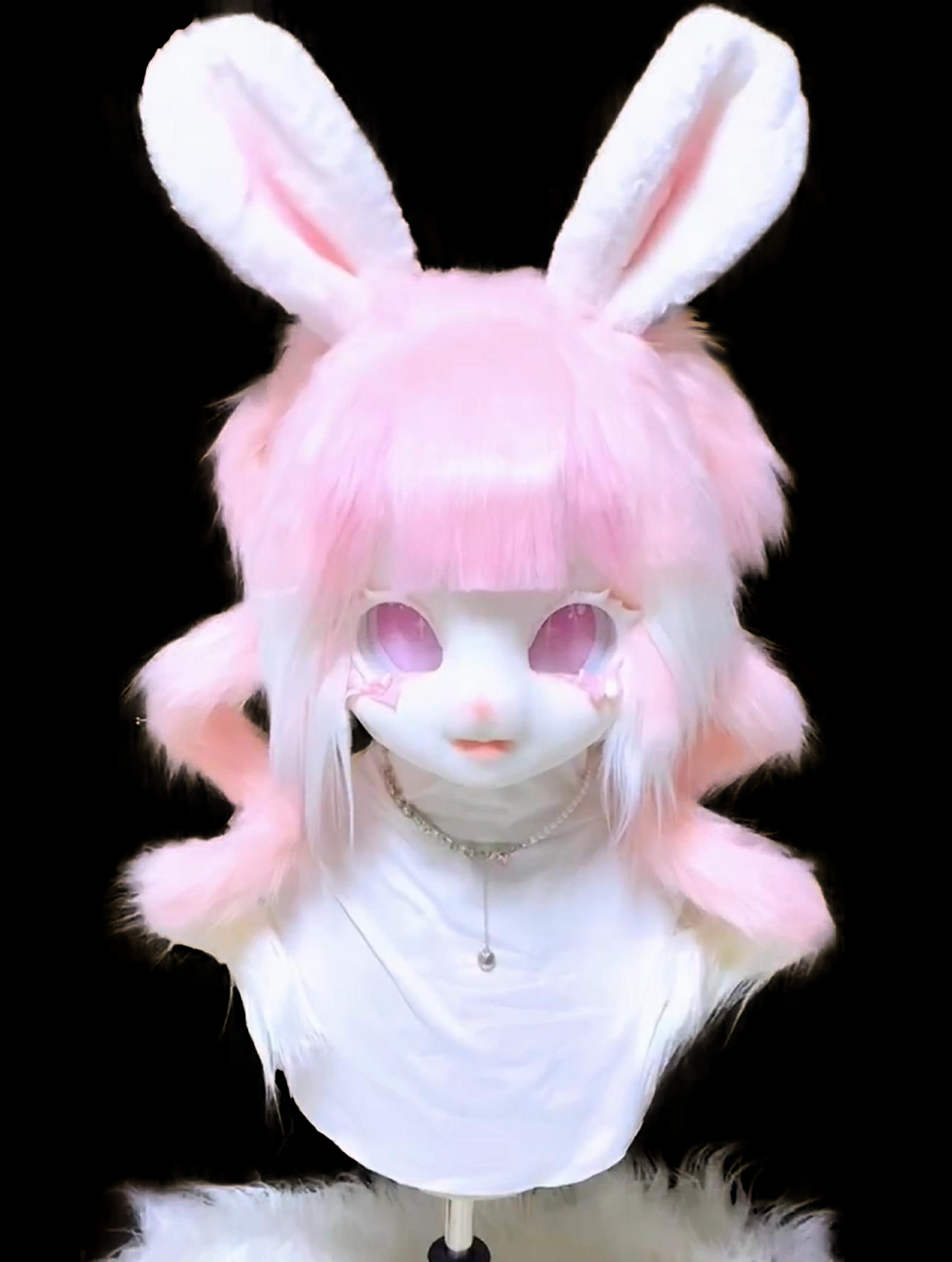 Pink Bunny Ears Bow Mask Fursuit Head