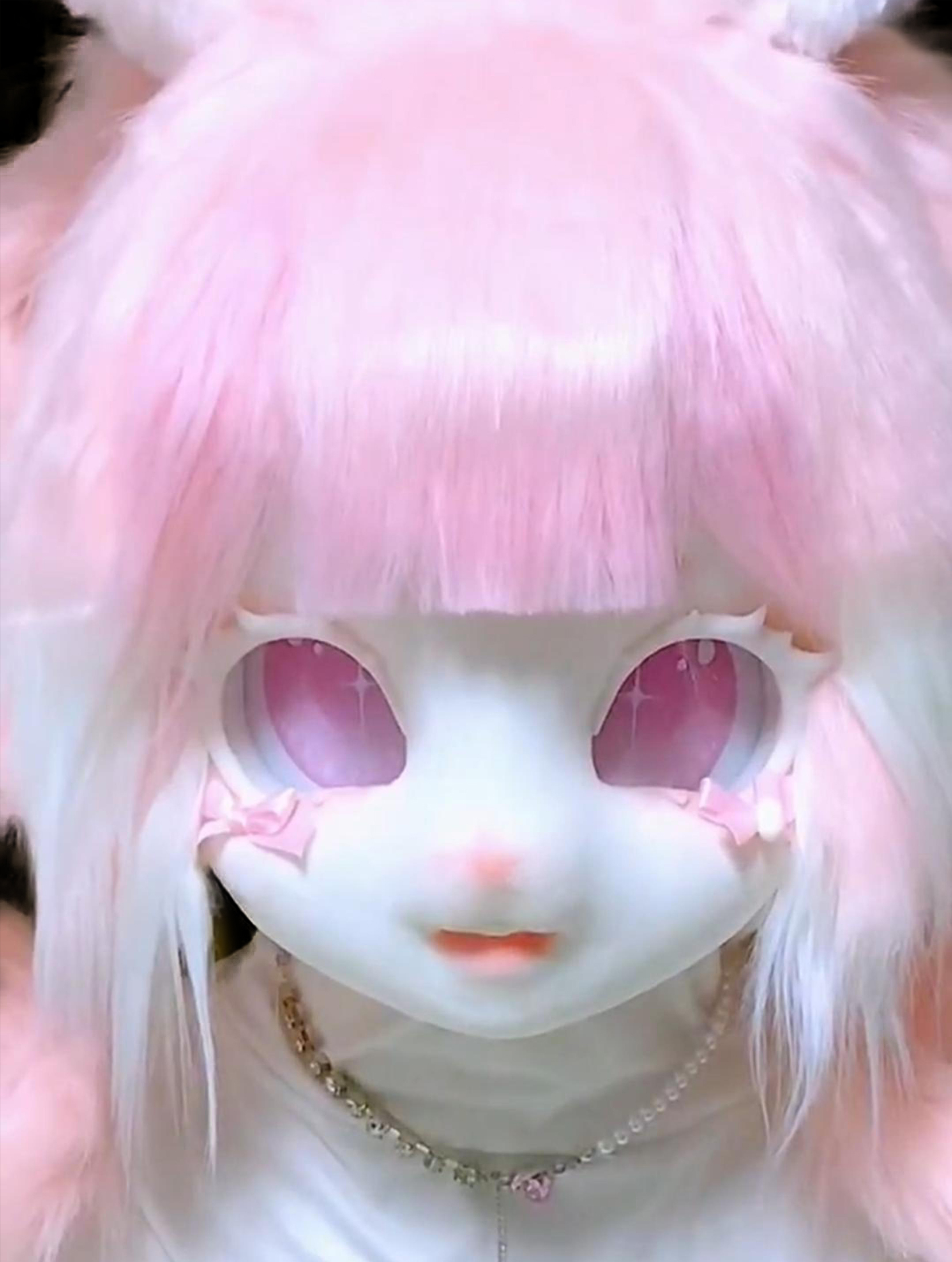 Pink Bunny Ears Bow Mask Fursuit Head