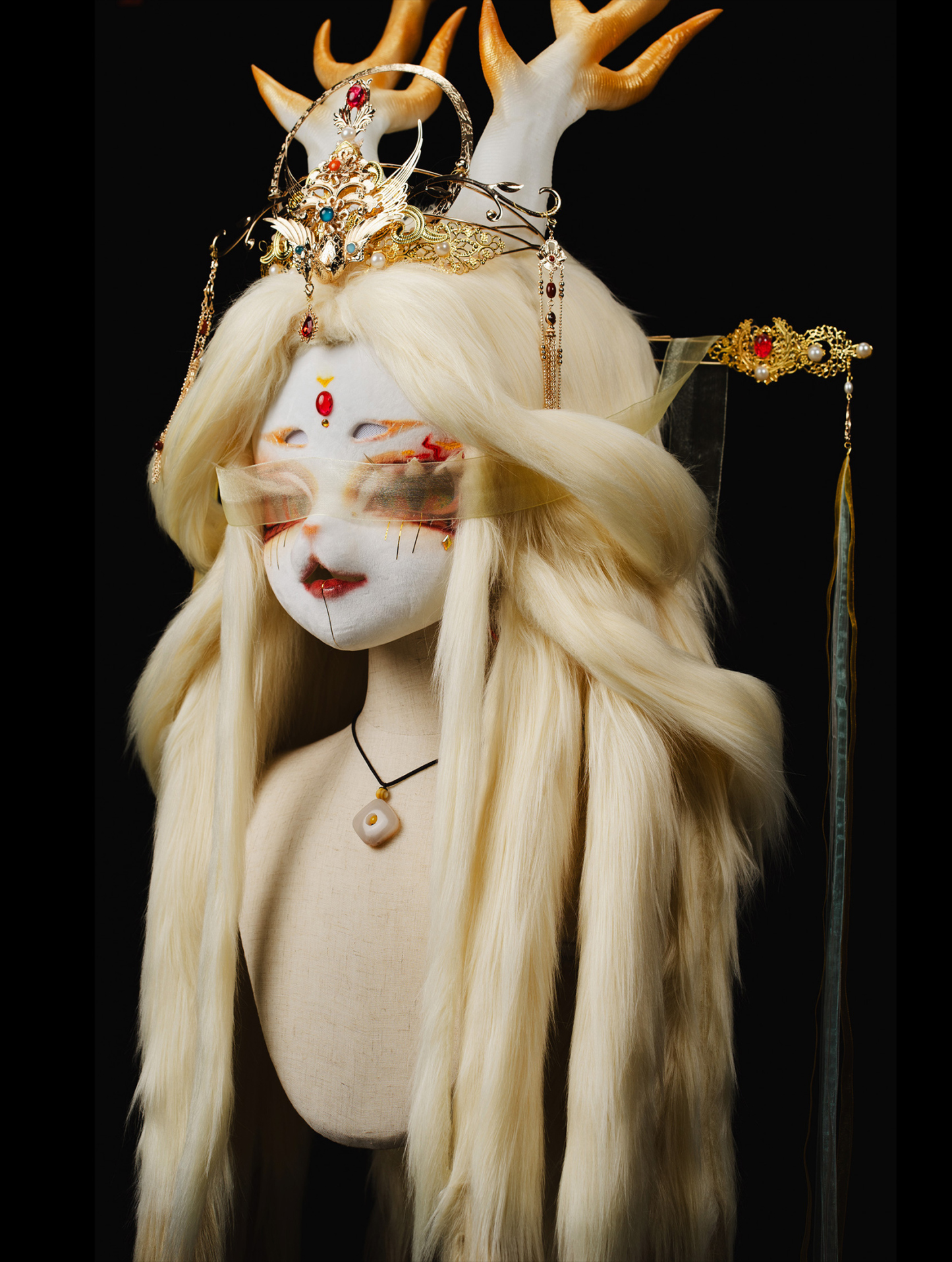 Gorgeous Blonde Antlers Mask Fursuit Head