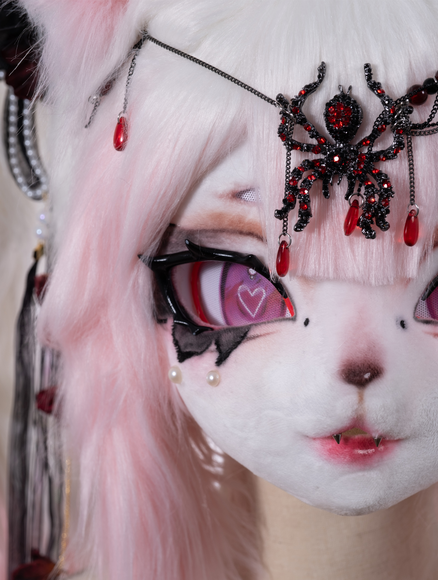 Pink Lace Butterfly Mask Fursuit Head