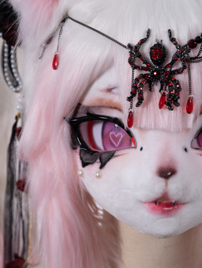 Pink Lace Butterfly Mask Fursuit Head