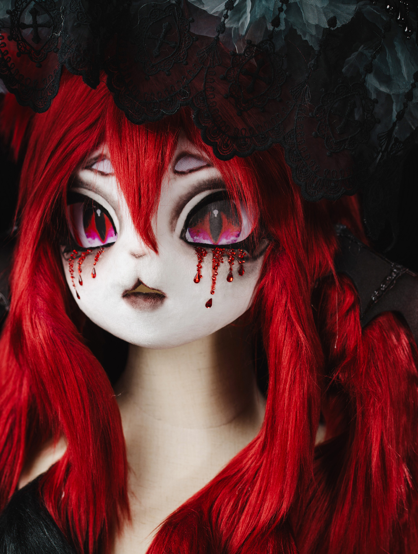 Gothic Red Vampire Bat Mask Fursuit Head