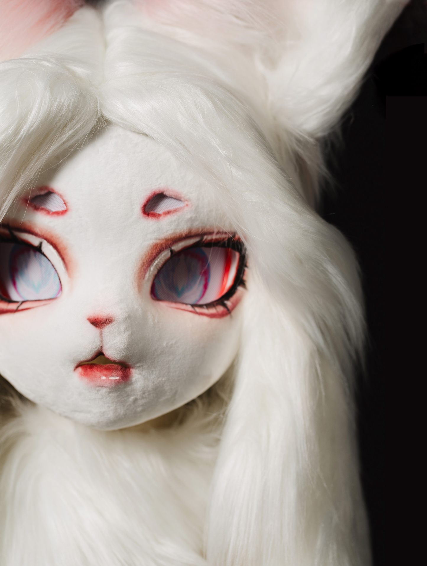 Pink White Fox Wiggly Ears Mask Fursuit Head